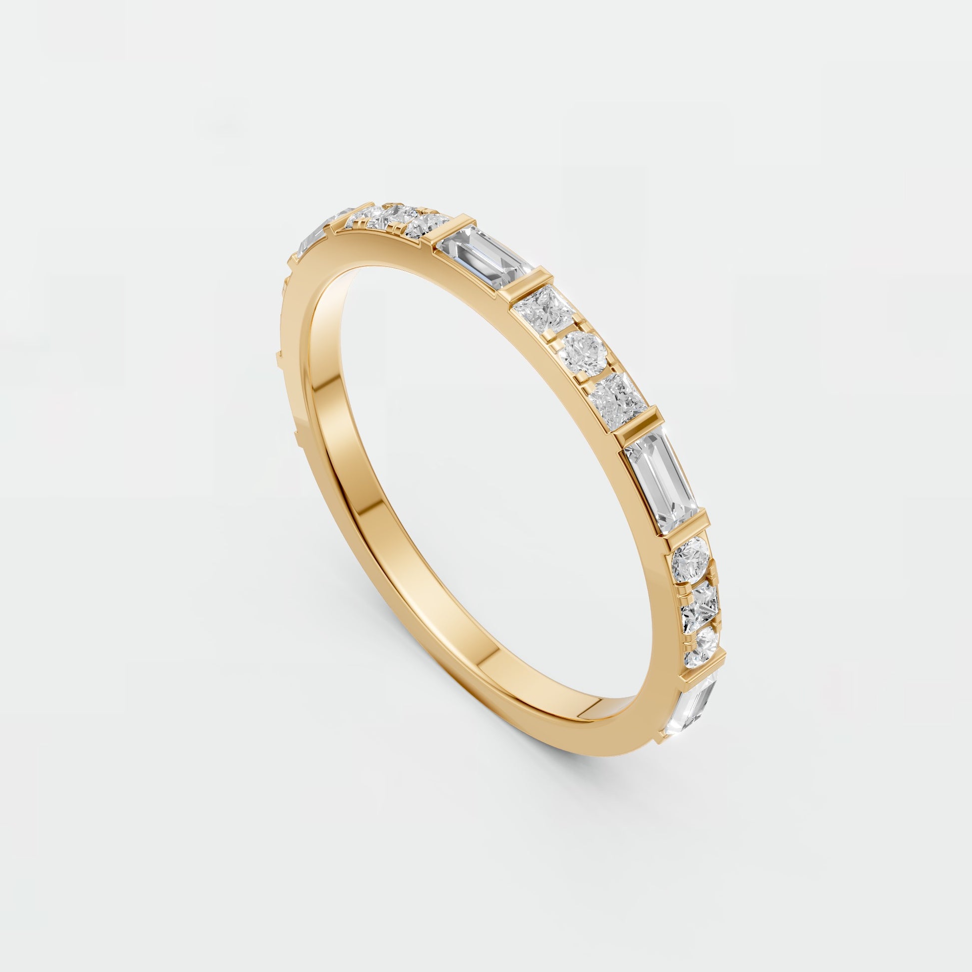 0.48 CTW Baguette & Princess Lab Grown Diamond Wedding Band Stackable Gold Ring