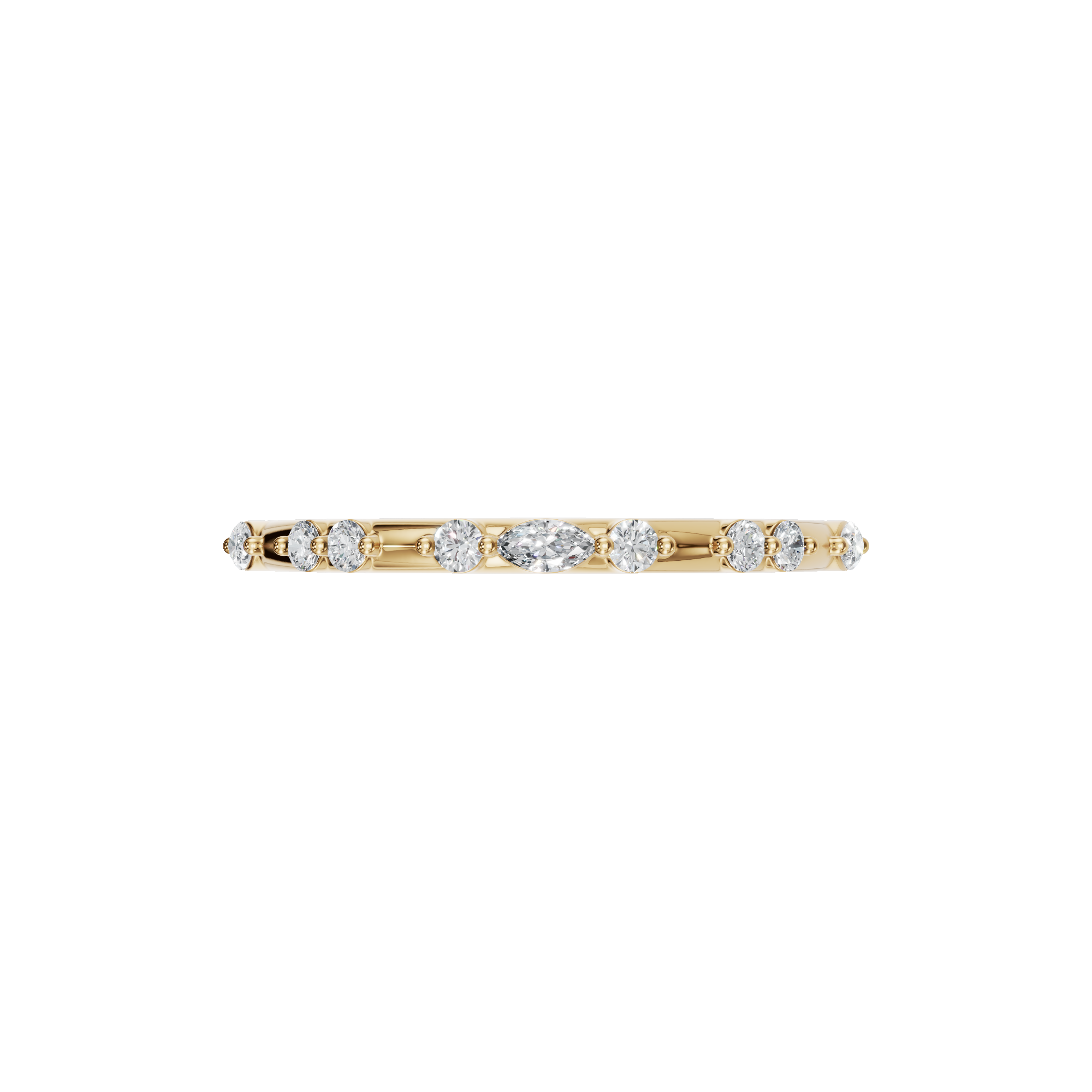 Round & Marquise Diamond Band Ring in Gold | Elegant Mixed Shape Diamond Fine Jewelry Ring