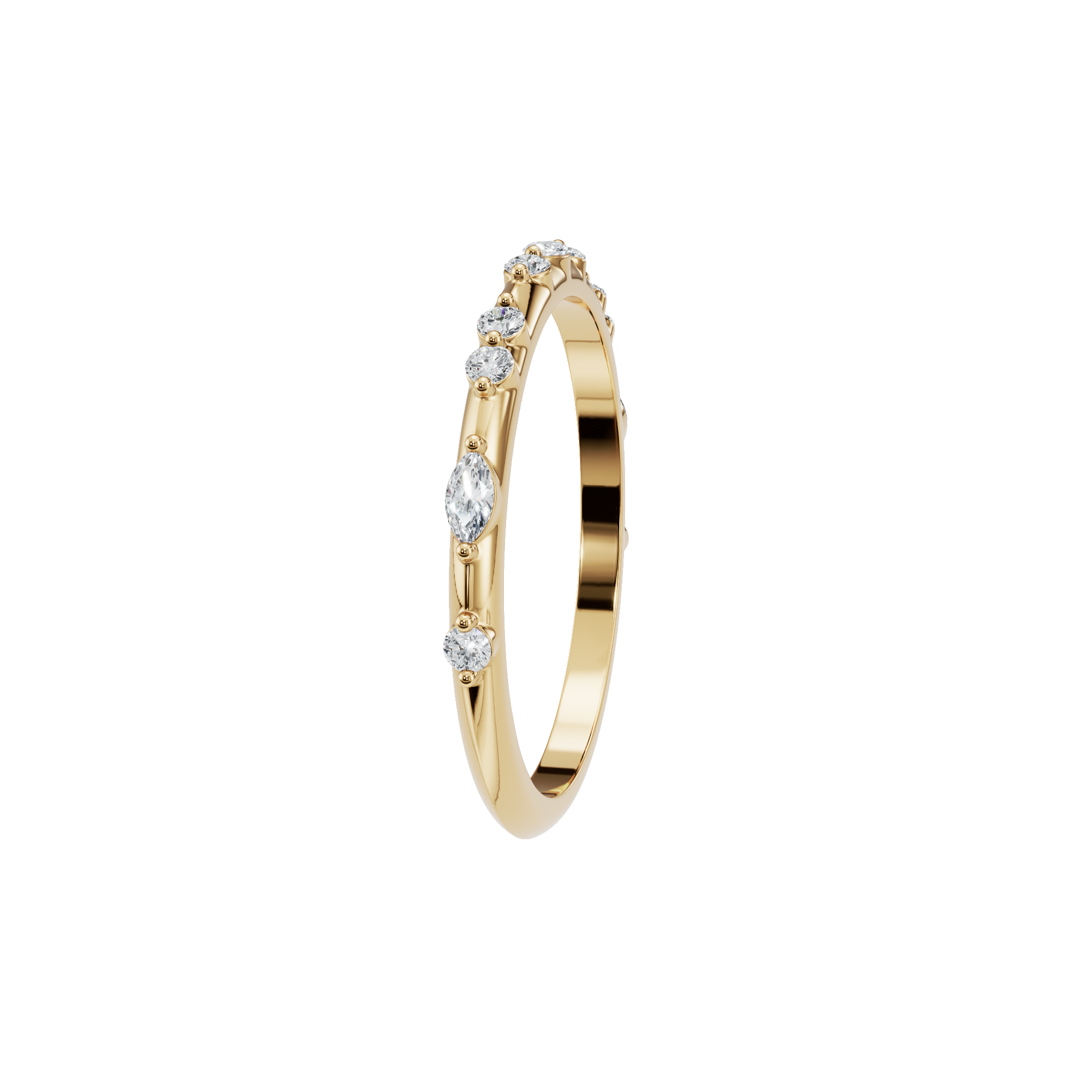 Round & Marquise Diamond Band Ring in Gold | Elegant Mixed Shape Diamond Fine Jewelry Ring