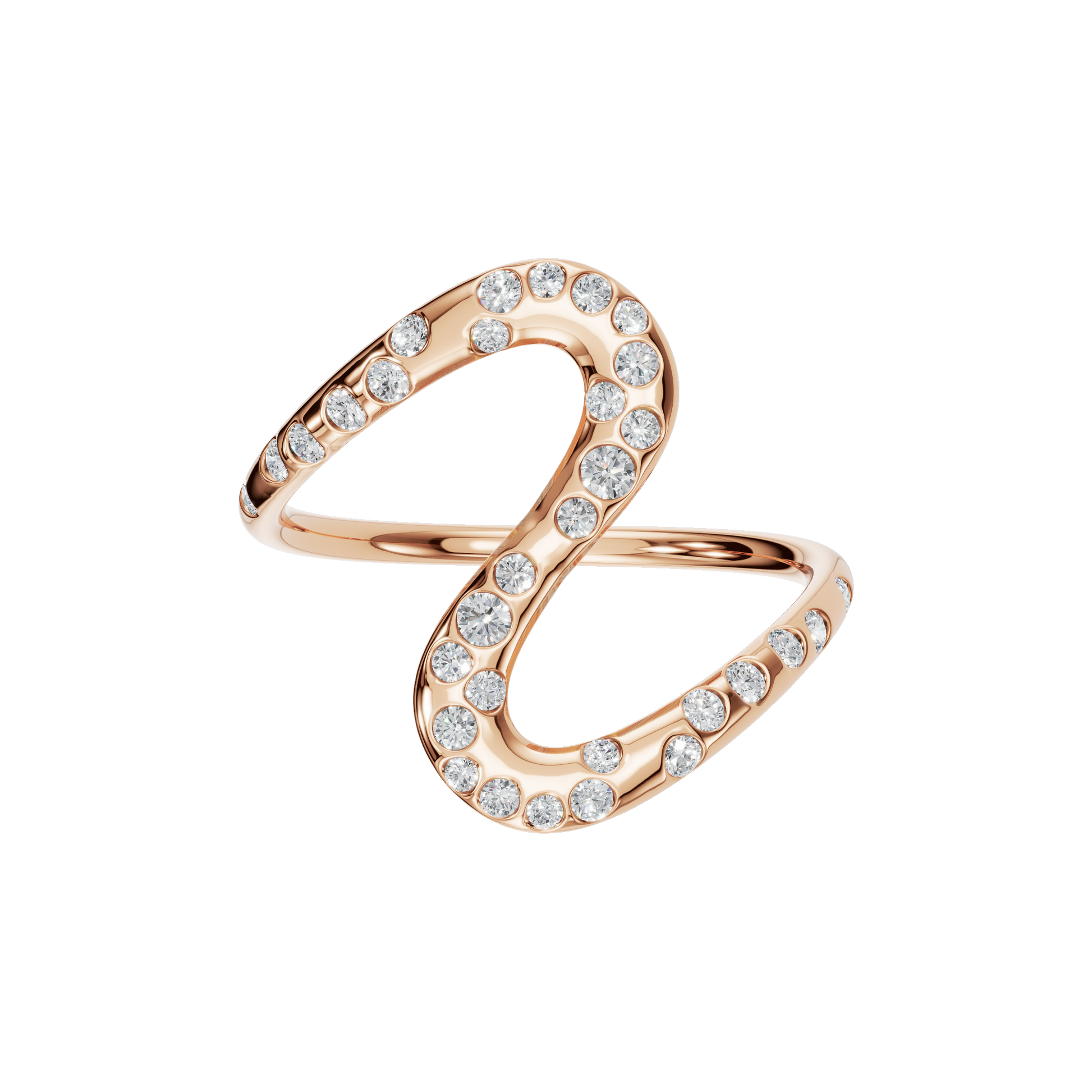 0.30Ct Round Diamond Wave Ring in Gold | Modern Open Statement Ring