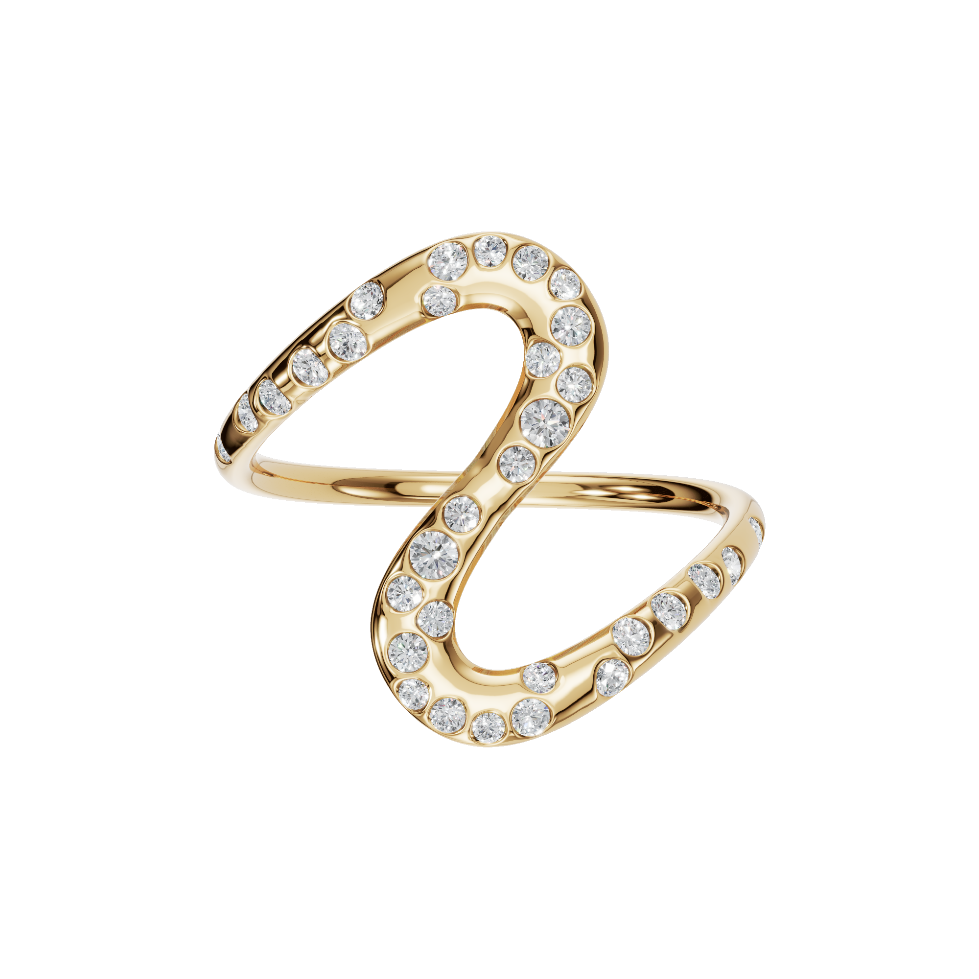 0.30Ct Round Diamond Wave Ring in Gold | Modern Open Statement Ring