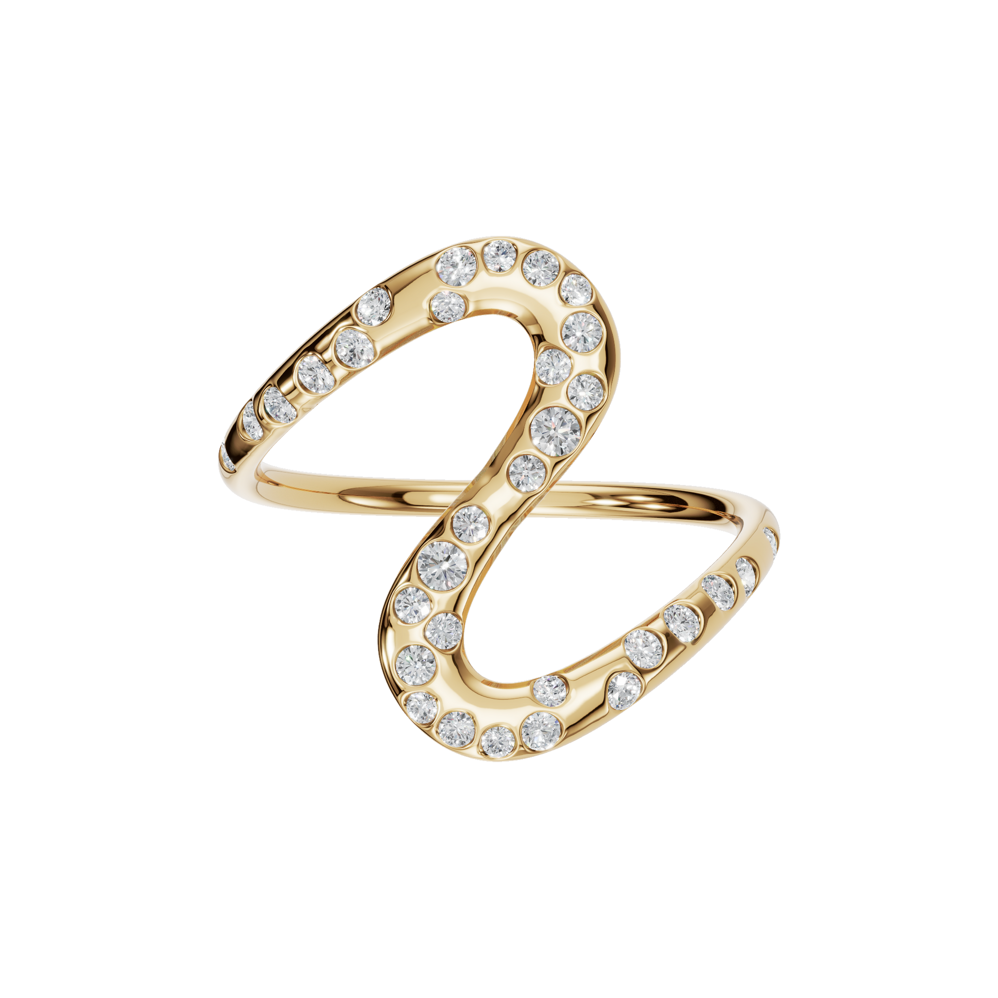 0.30Ct Round Diamond Wave Ring in Gold | Modern Open Statement Ring