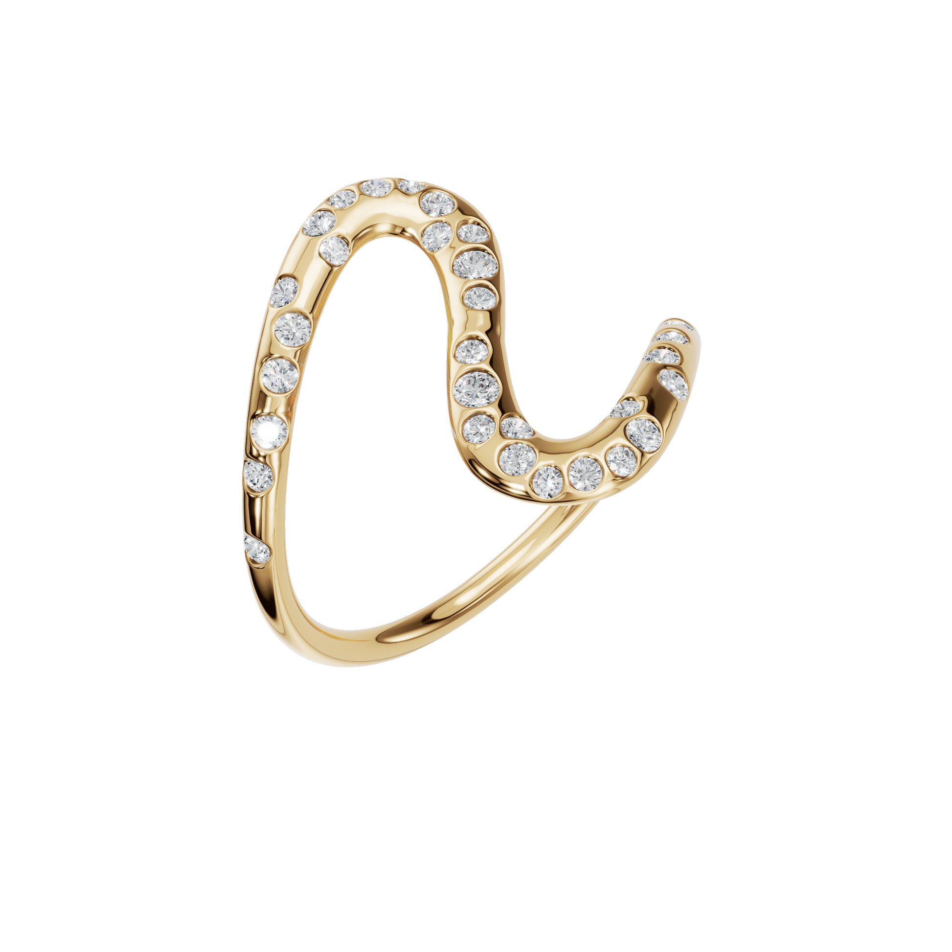 0.30Ct Round Diamond Wave Ring in Gold | Modern Open Statement Ring