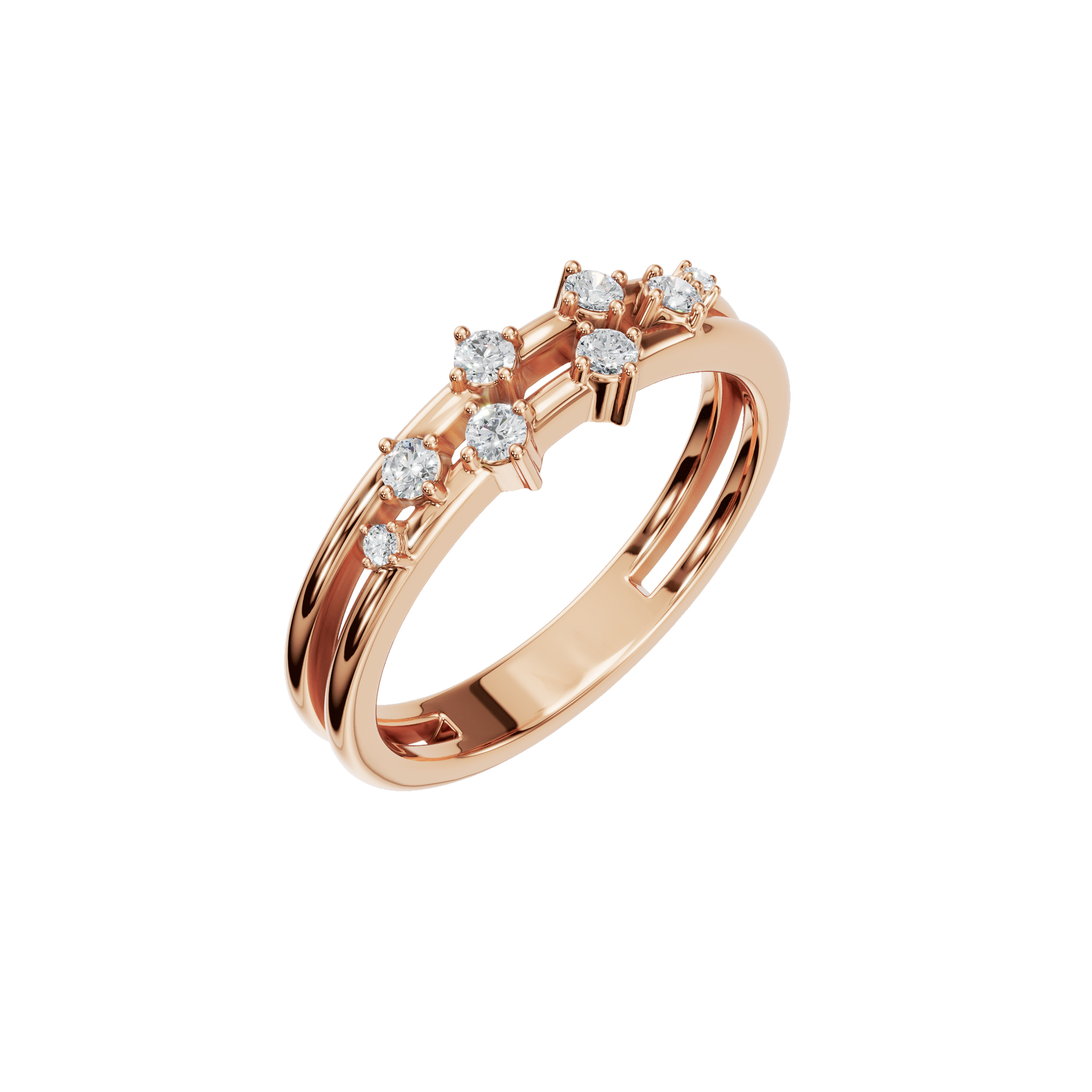 Round Diamond Open Double Band Ring in Gold | Elegant Modern Diamond Statement Ring