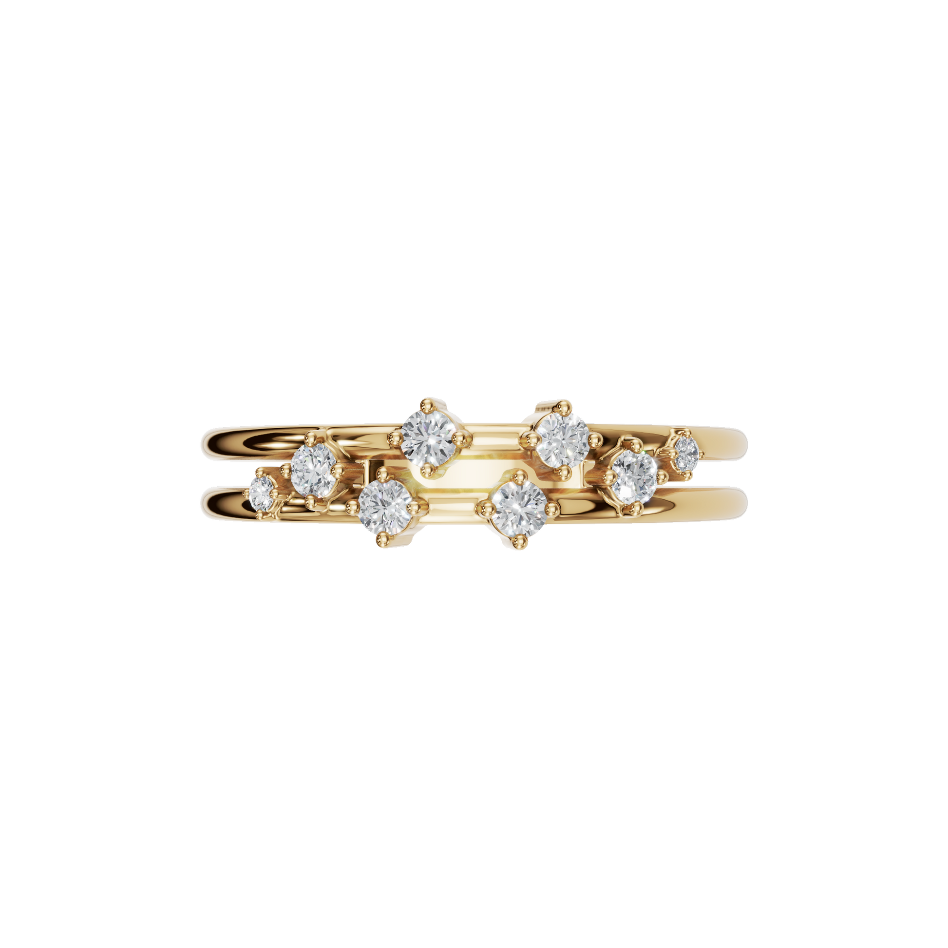 Round Diamond Open Double Band Ring in Gold | Elegant Modern Diamond Statement Ring