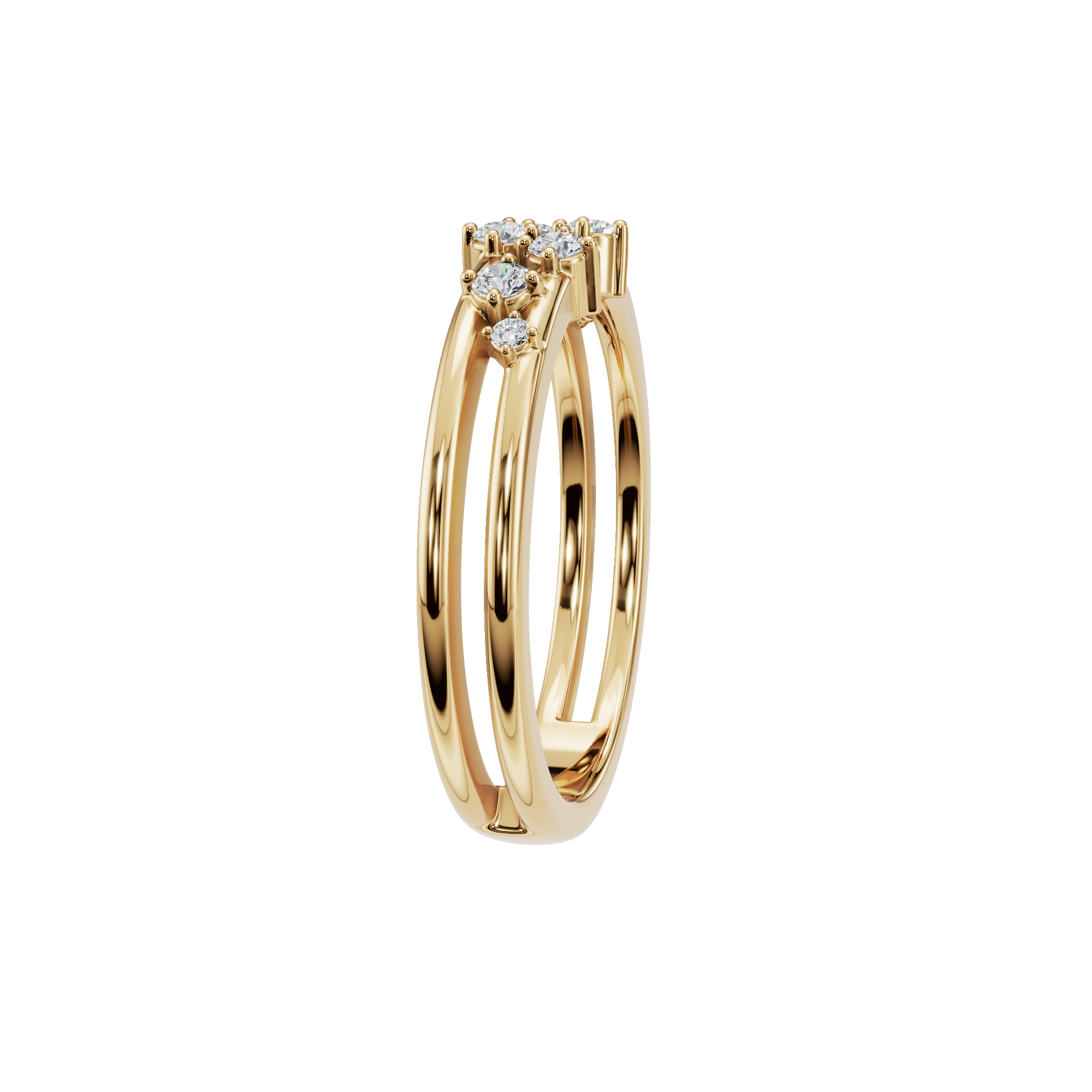 Round Lab Grown Diamond Double Band Ring in 14K Yellow Gold