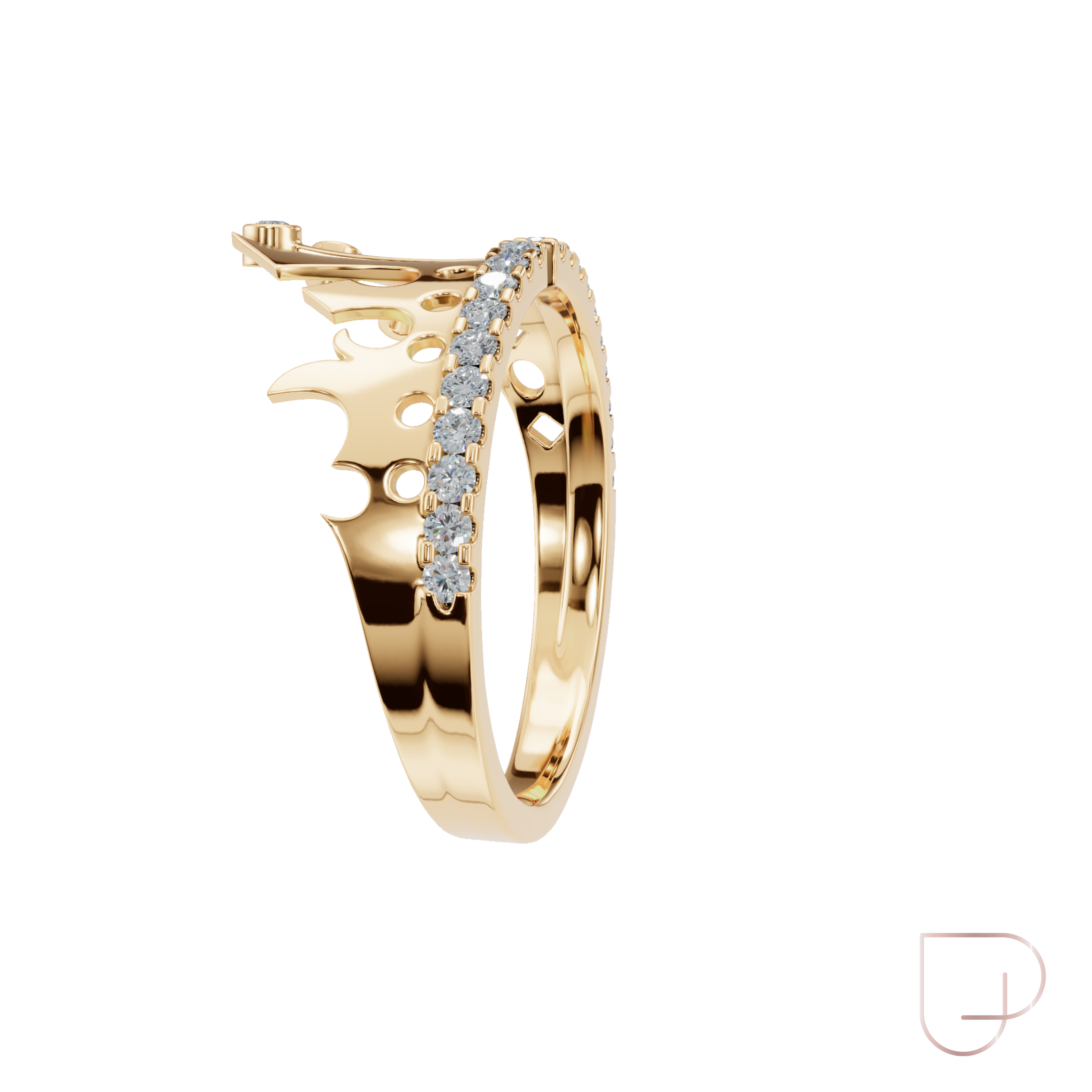 0.24 CTW Round Diamond Crown Royal Inspired Design Statement Gold Ring