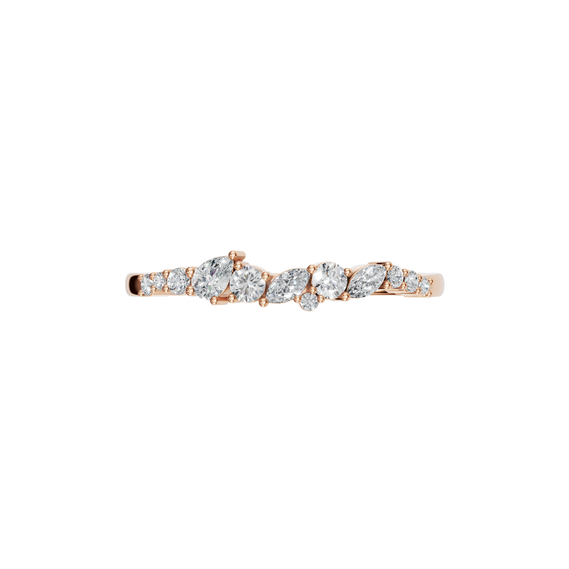 0.29Ct Multi Shape Diamond Curved Band Ring in Gold | Round Marquise Pear Diamond Ring