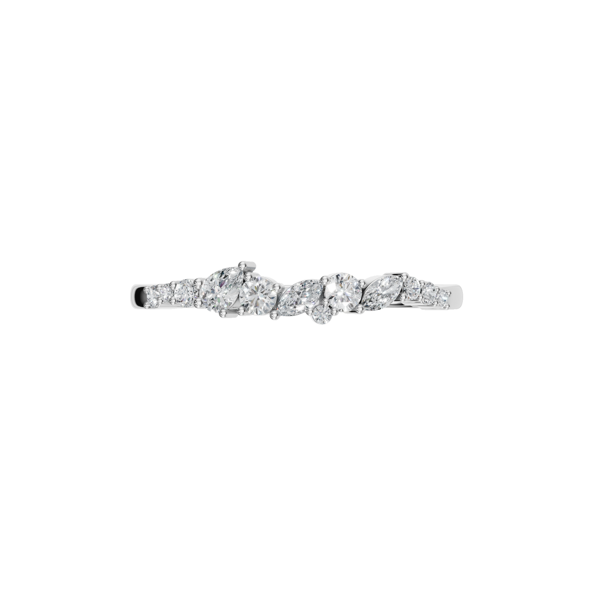 0.29Ct Multi Shape Diamond Curved Band Ring in Gold | Round Marquise Pear Diamond Ring