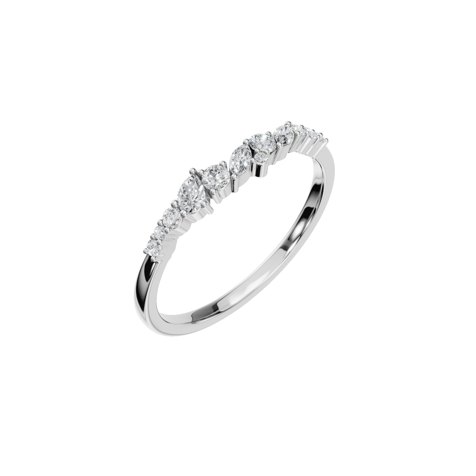 0.29Ct Multi Shape Diamond Curved Band Ring in Gold | Round Marquise Pear Diamond Ring