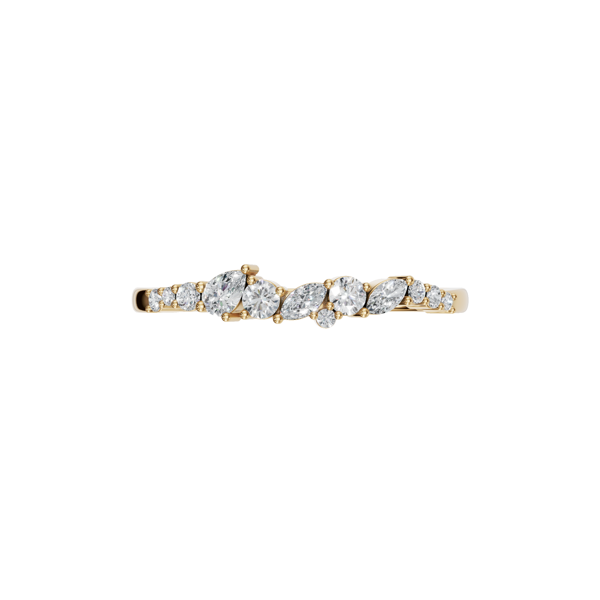 0.29Ct Multi Shape Diamond Curved Band Ring in Gold | Round Marquise Pear Diamond Ring