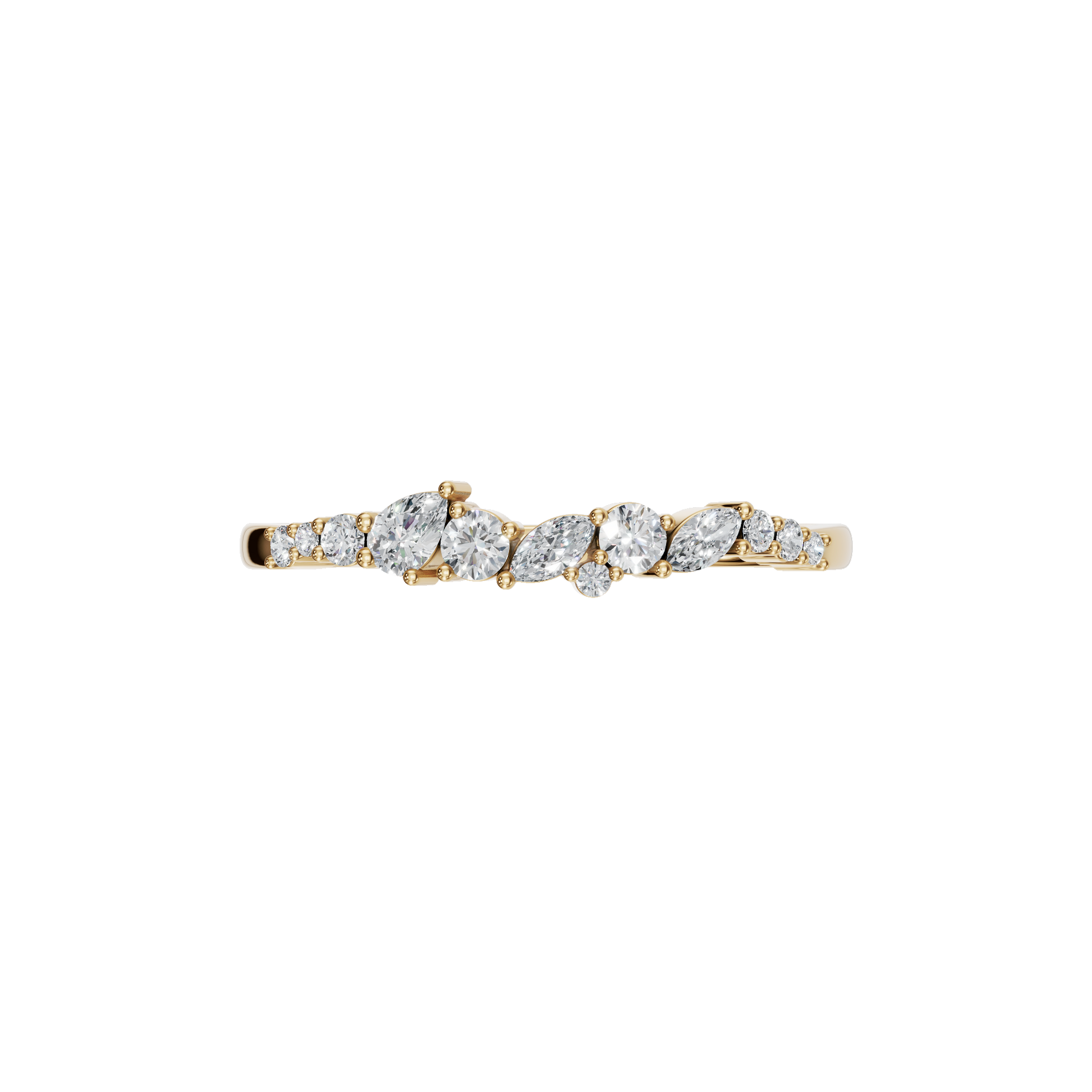 0.29Ct Multi Shape Diamond Curved Band Ring in Gold | Round Marquise Pear Diamond Ring