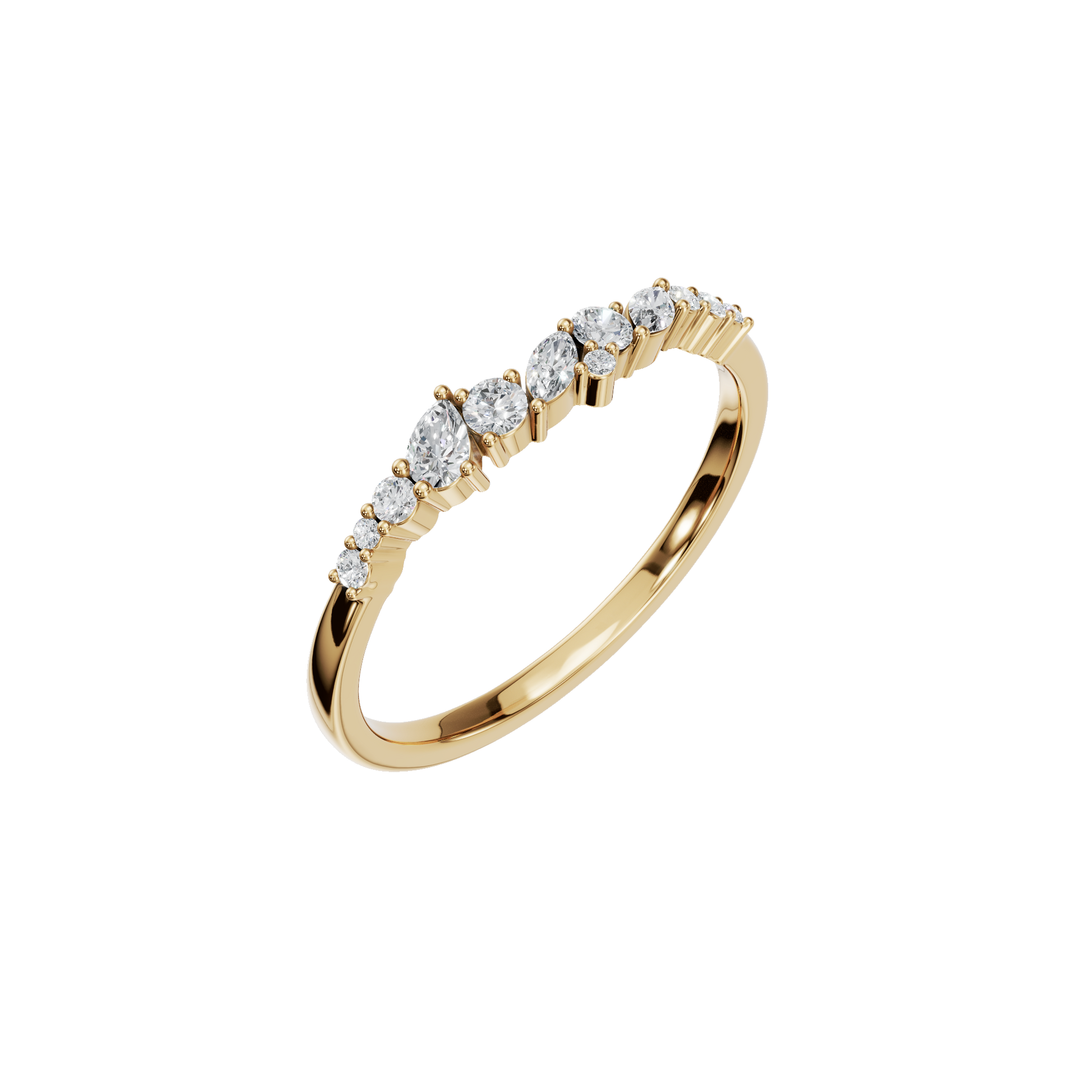 0.29Ct Multi Shape Diamond Curved Band Ring in Gold | Round Marquise Pear Diamond Ring