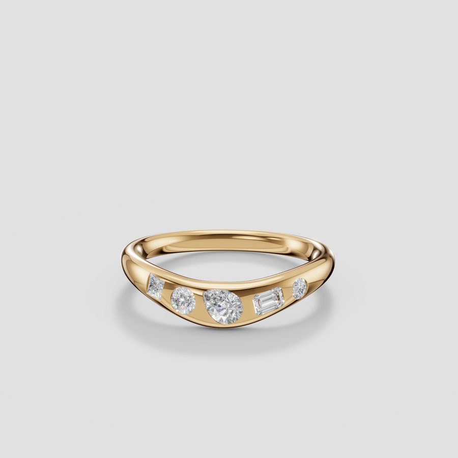 Mixed Shape Diamond Flush Set Curved Wedding Band in 14K Gold