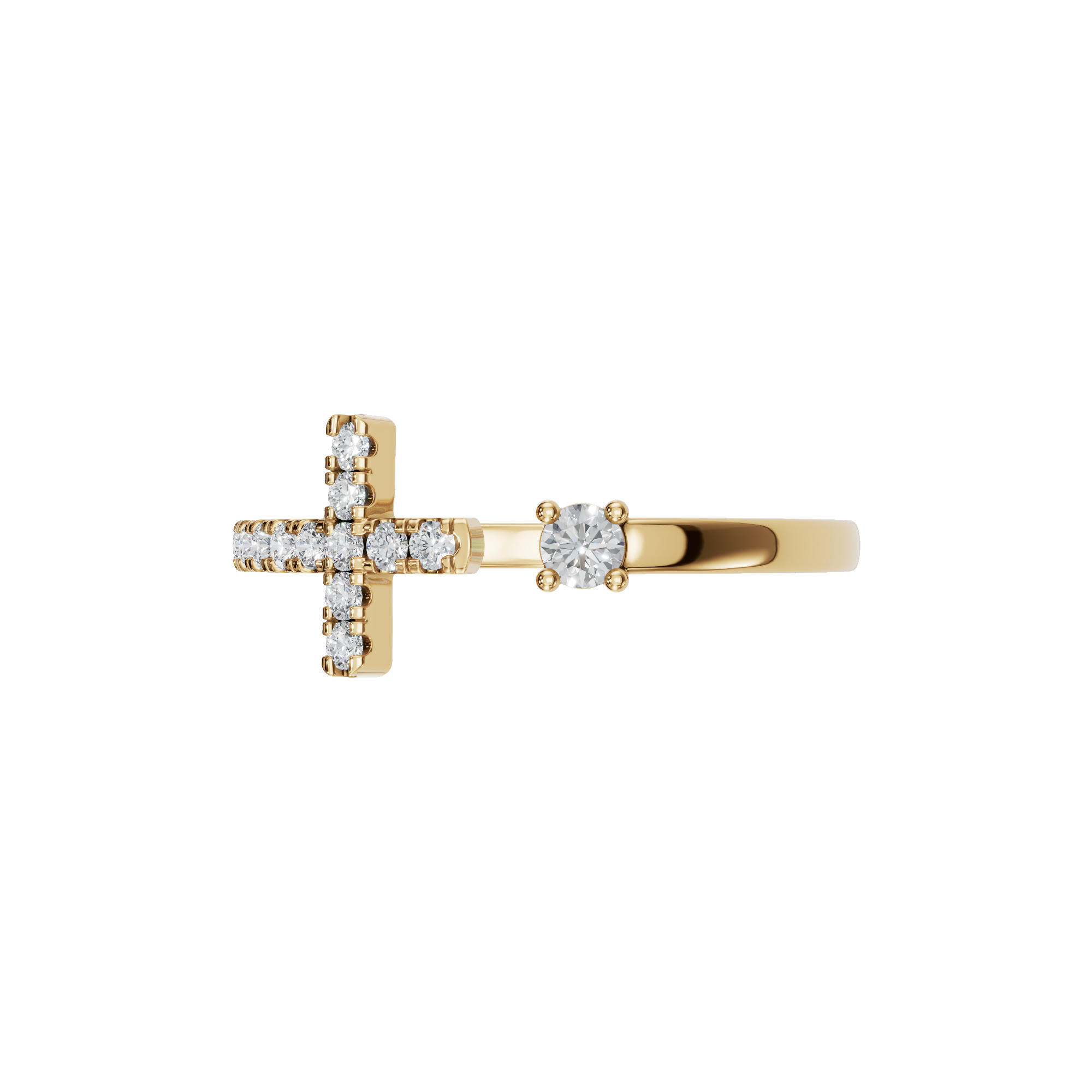 Round Diamond Open Cross Ring in Gold | Minimal X Design Diamond Ring