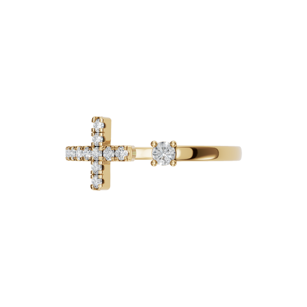 Round Lab Grown Diamond Cross Ring in 14K Yellow Gold