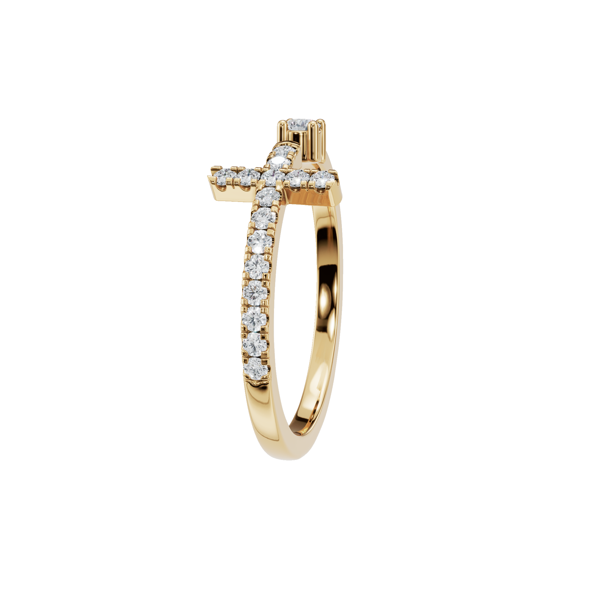 Round Diamond Open Cross Ring in Gold | Minimal X Design Diamond Ring