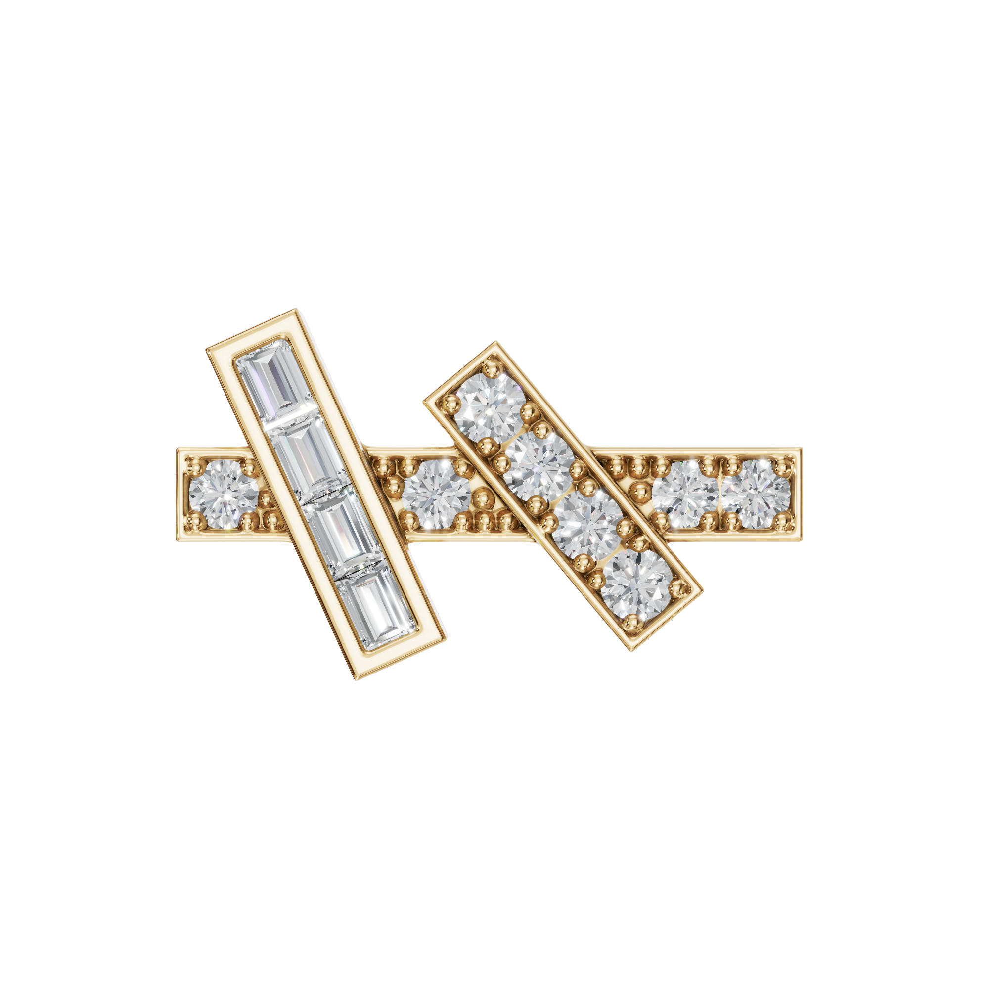 0.28 CTW Baguette & Round Diamond Geometric Statement Ring in 14K Yellow Gold