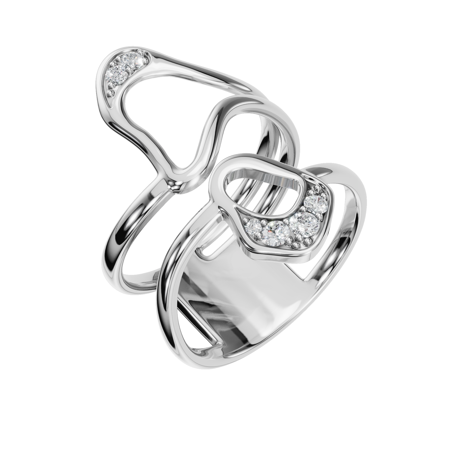 Bold Diamond Ring with Artistic Curved Design