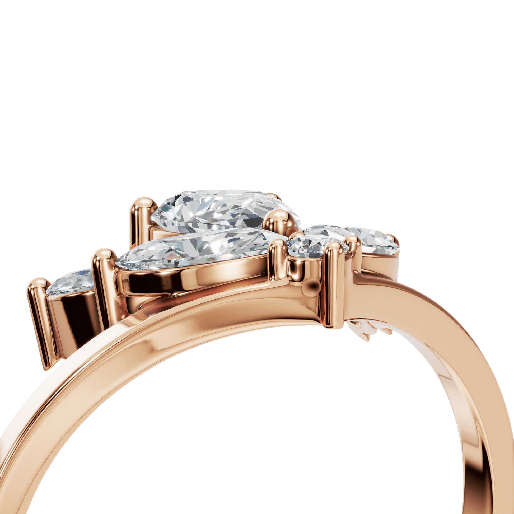 Pear Diamond Ring with Floral Cluster Design