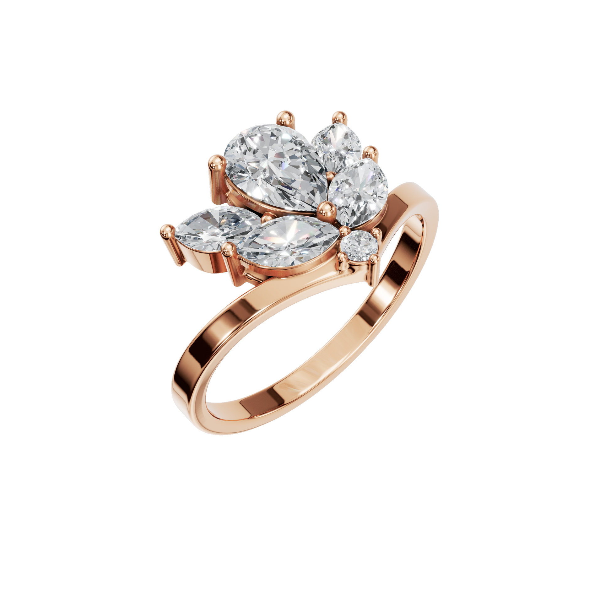 Pear Diamond Ring with Floral Cluster Design
