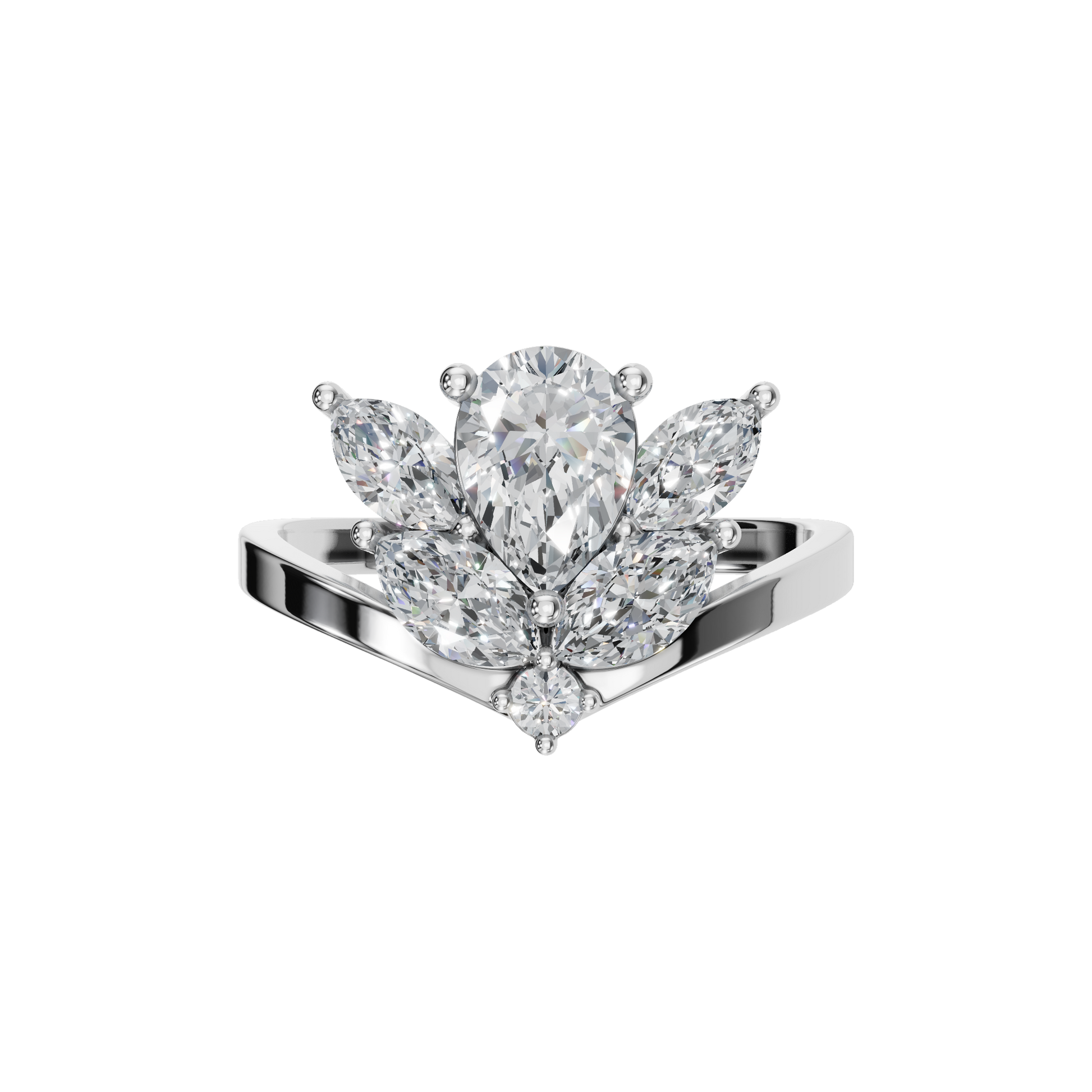Pear Diamond Ring with Floral Cluster Design