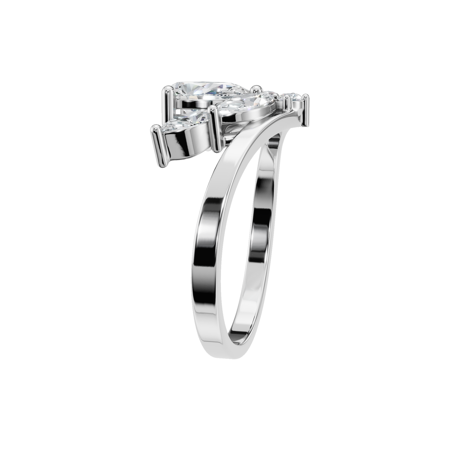 Pear Diamond Ring with Floral Cluster Design