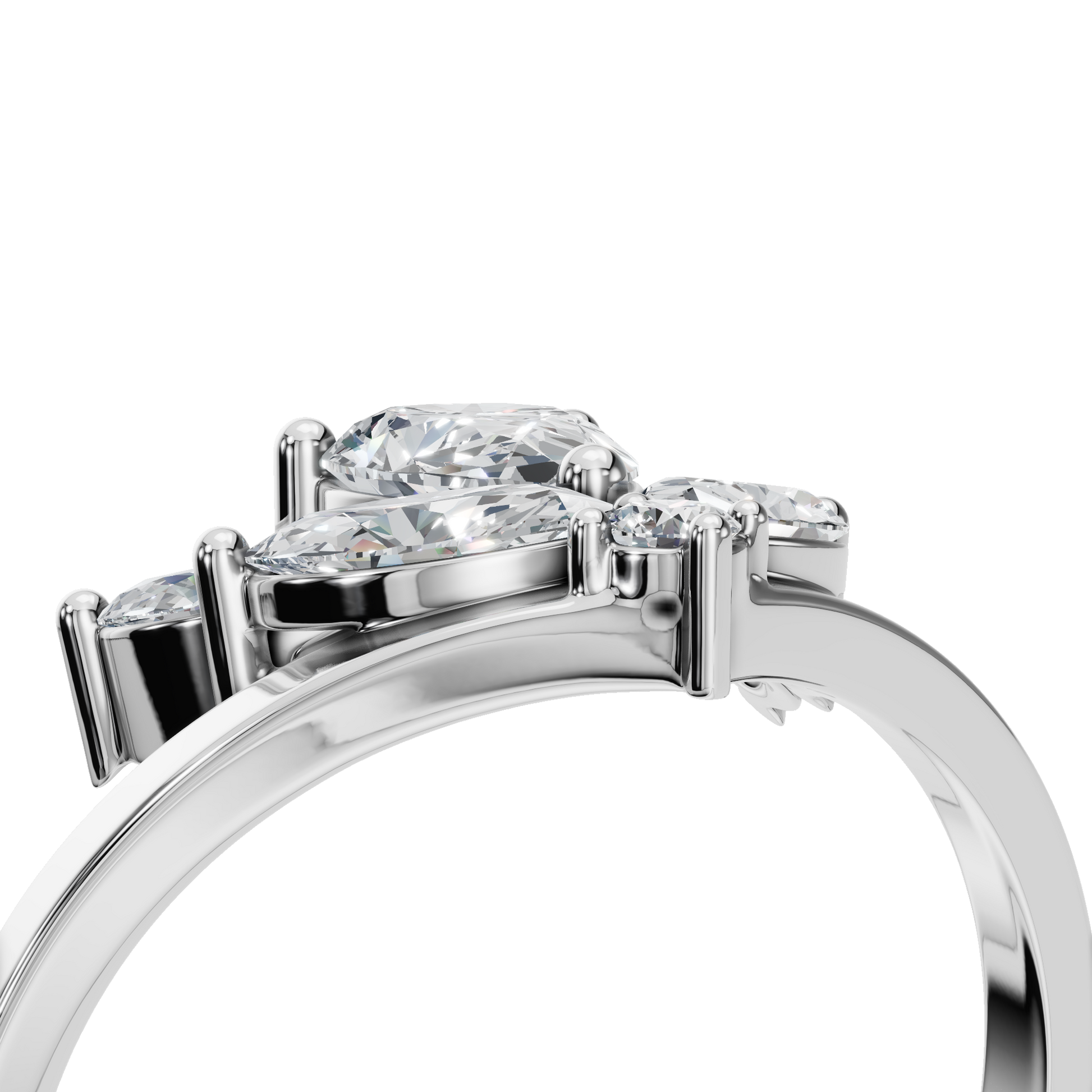 Pear Diamond Ring with Floral Cluster Design