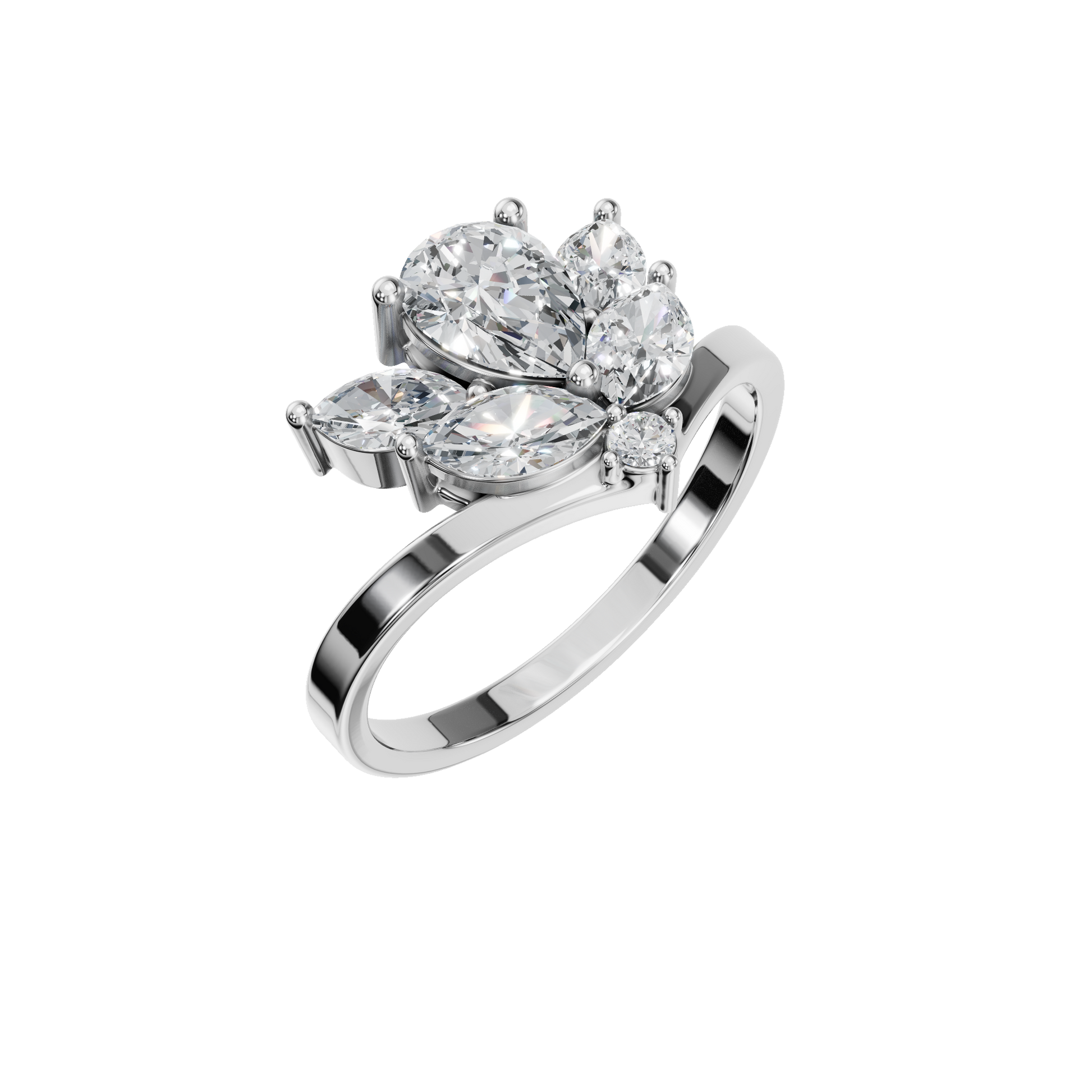 Pear Diamond Ring with Floral Cluster Design