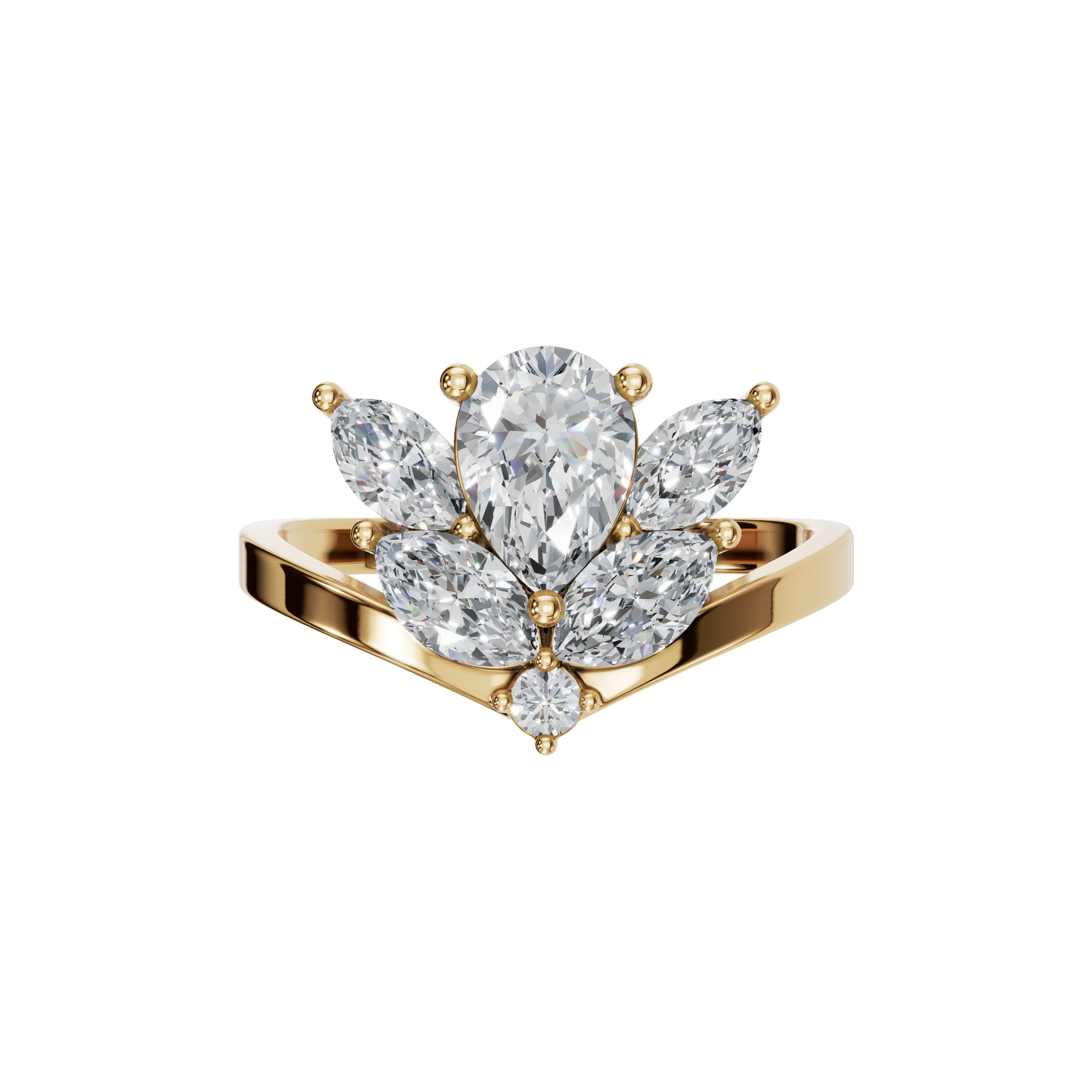 Pear Diamond Ring with Floral Cluster Design