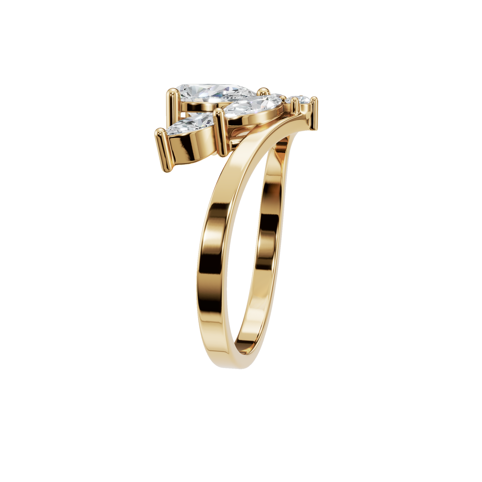 Pear Diamond Ring with Floral Cluster Design