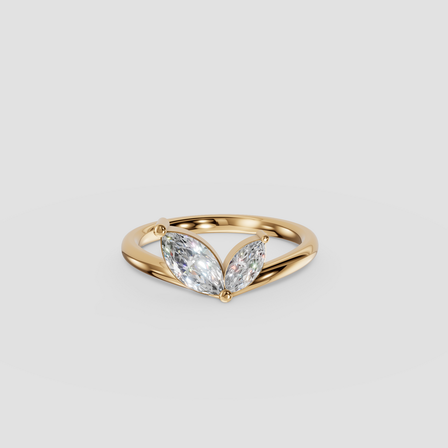 Marquise Diamond Prong Set Toi et Moi Ring in Gold