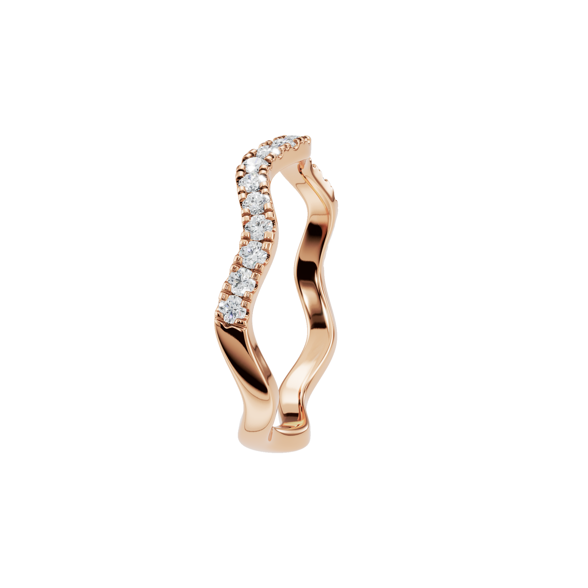 1.52 Ct Round Diamond Wave Band Ring in 14K Yellow Gold