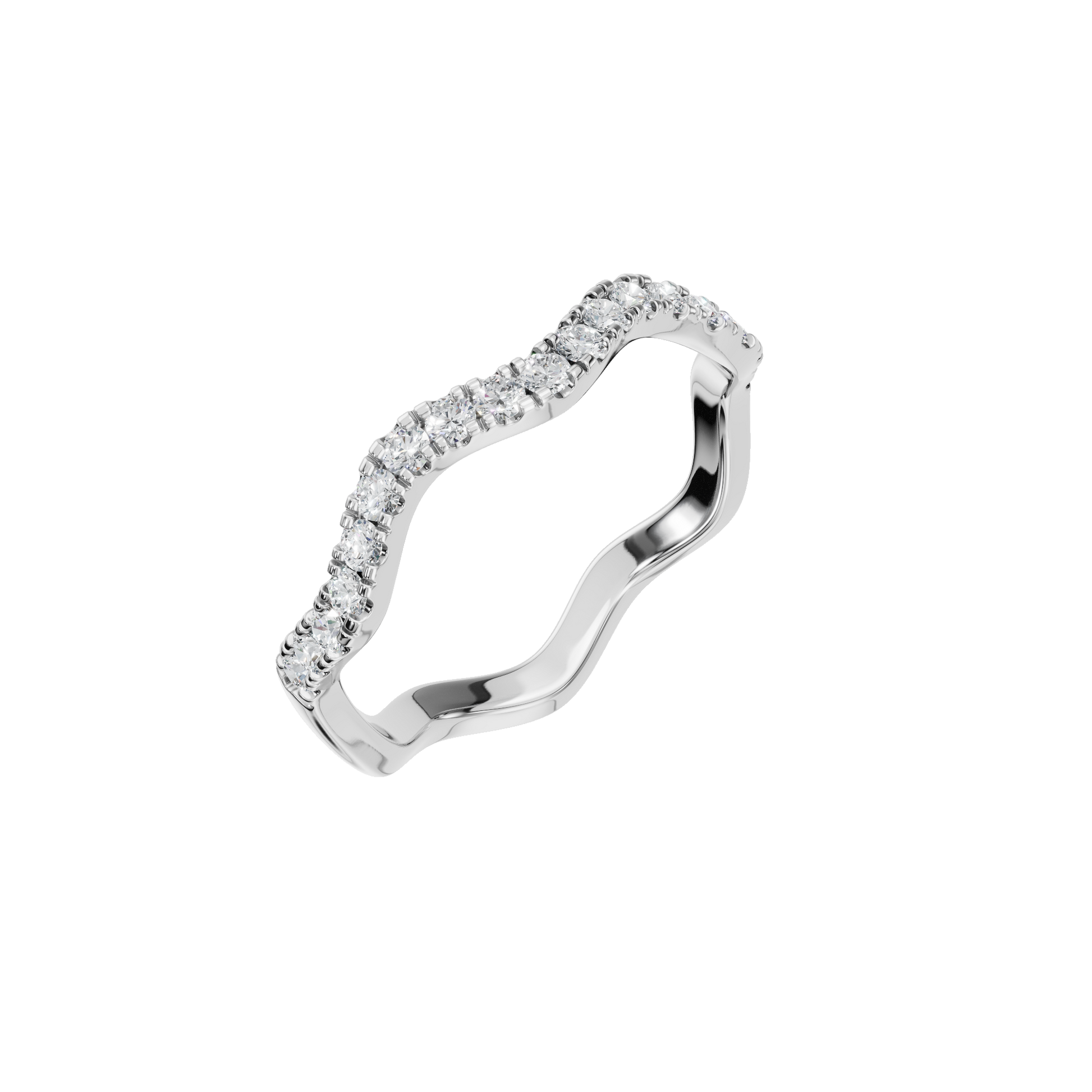 1.52 Ct Round Diamond Wave Band Ring in 14K Yellow Gold