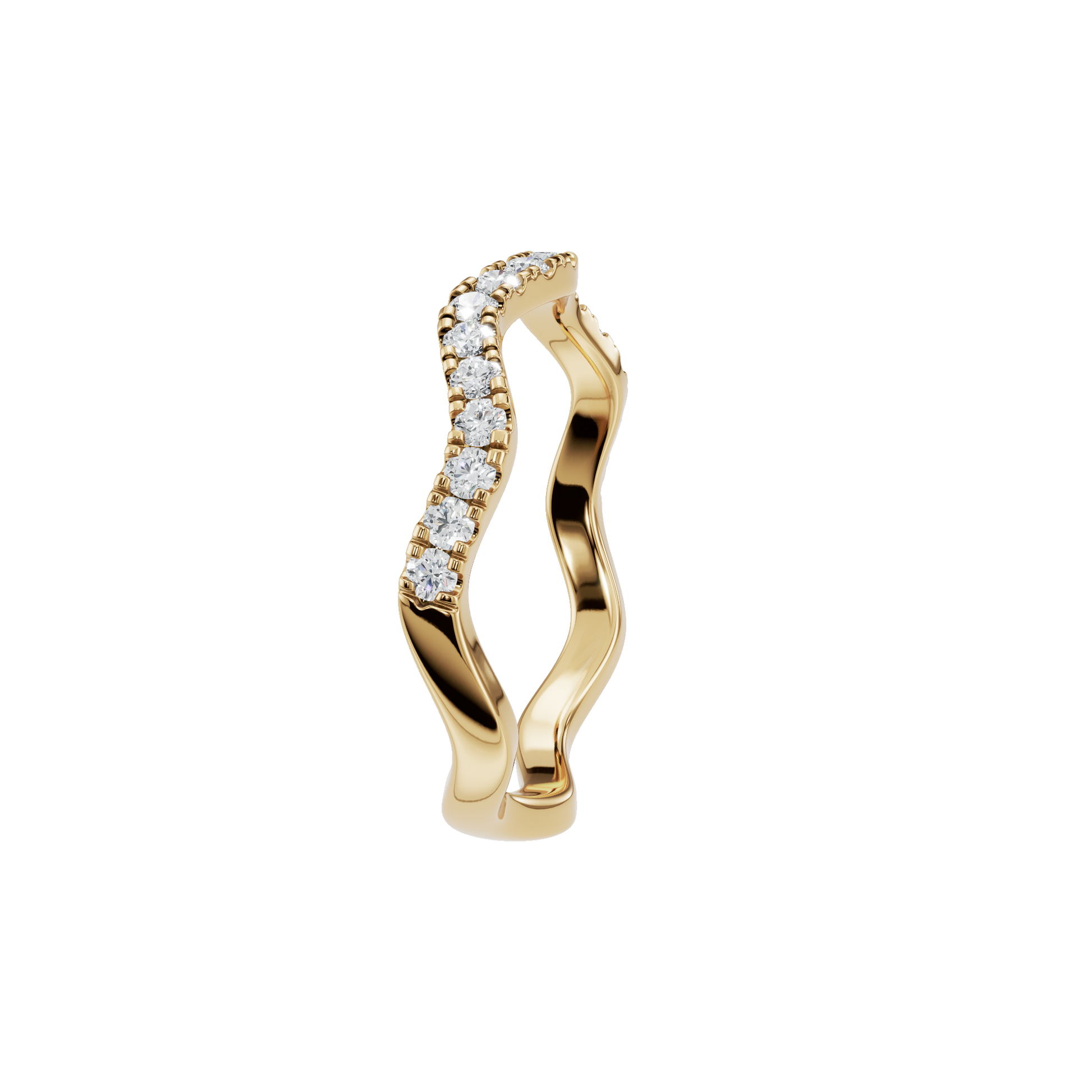1.52 Ct Round Diamond Wave Band Ring in 14K Yellow Gold
