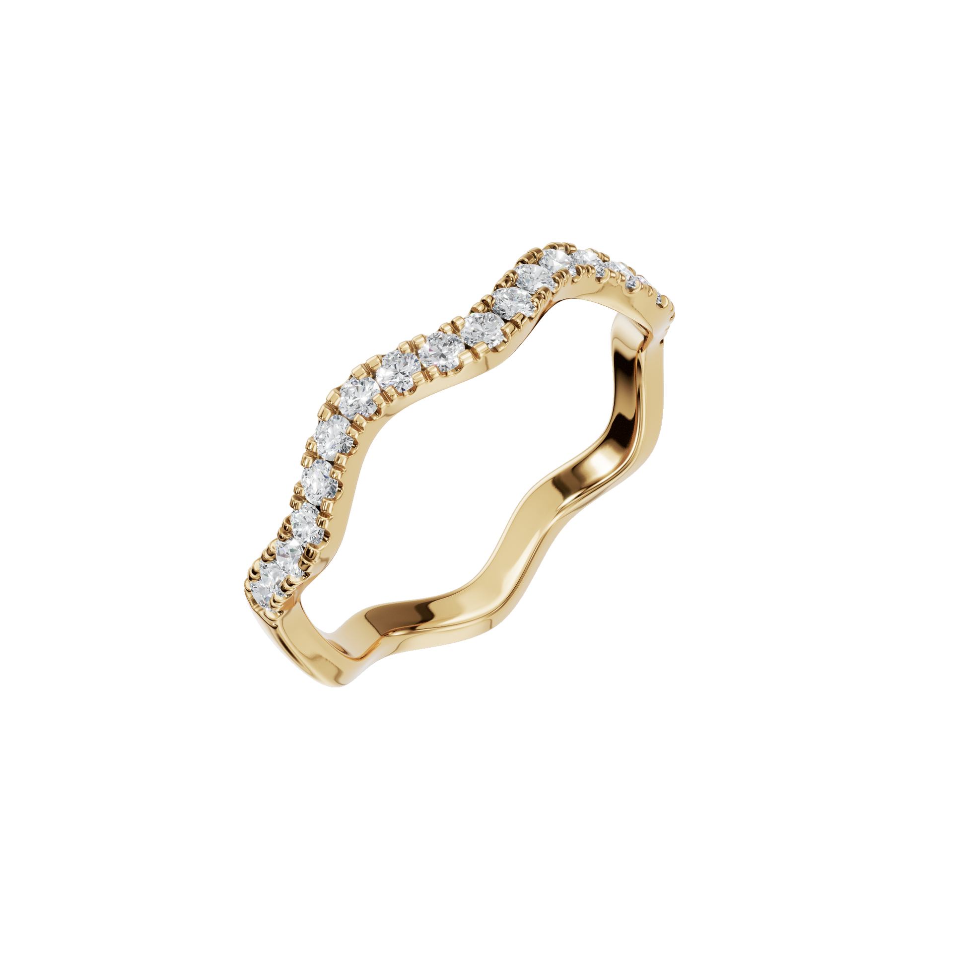 1.52 Ct Round Diamond Wave Band Ring in 14K Yellow Gold