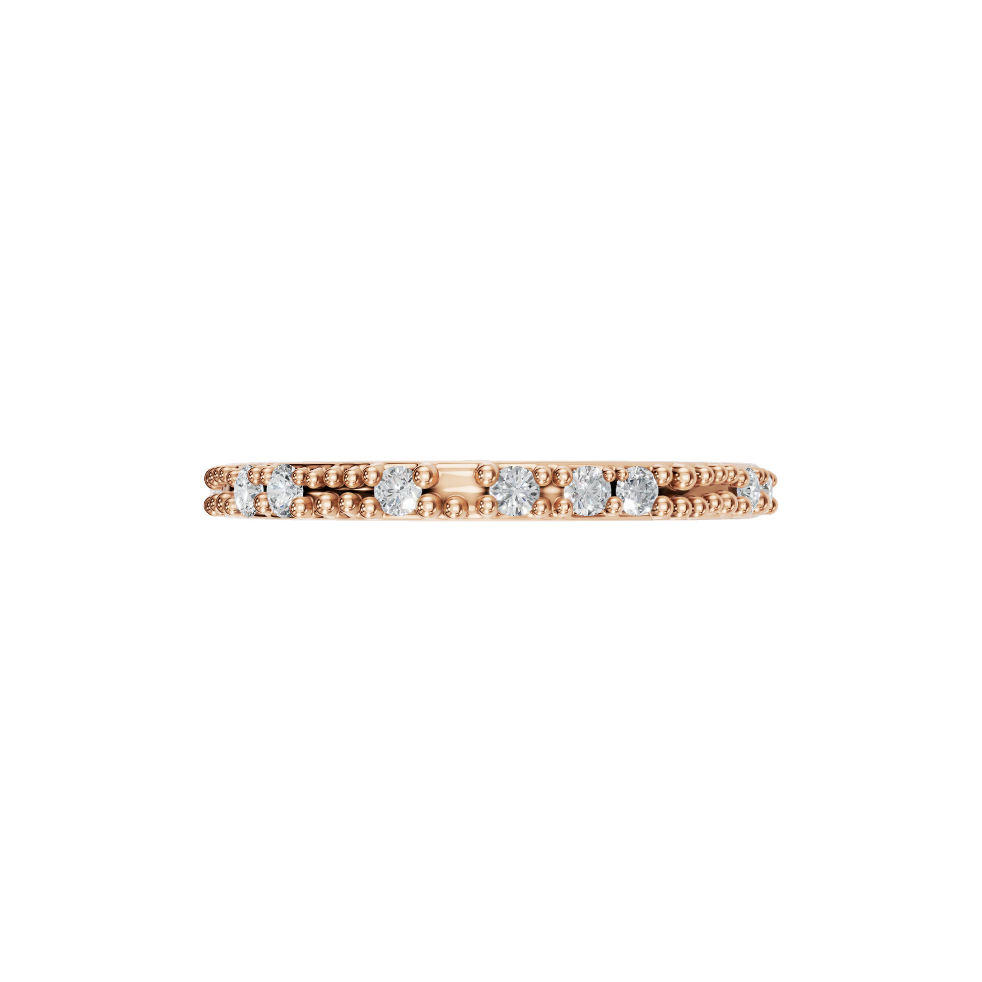 Round Diamond Beaded Band Ring in 14K Yellow Gold
