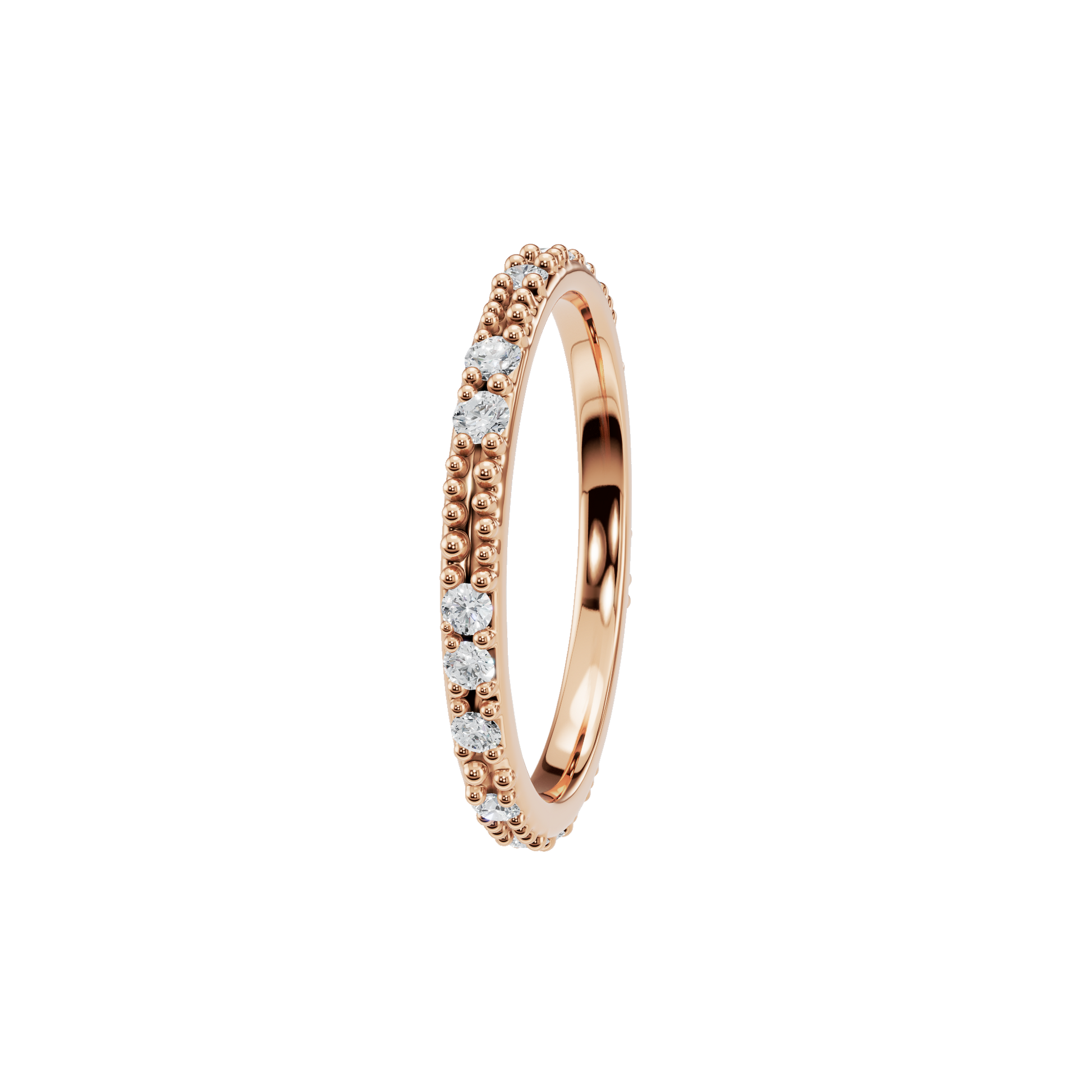 Round Diamond Beaded Band Ring in 14K Yellow Gold