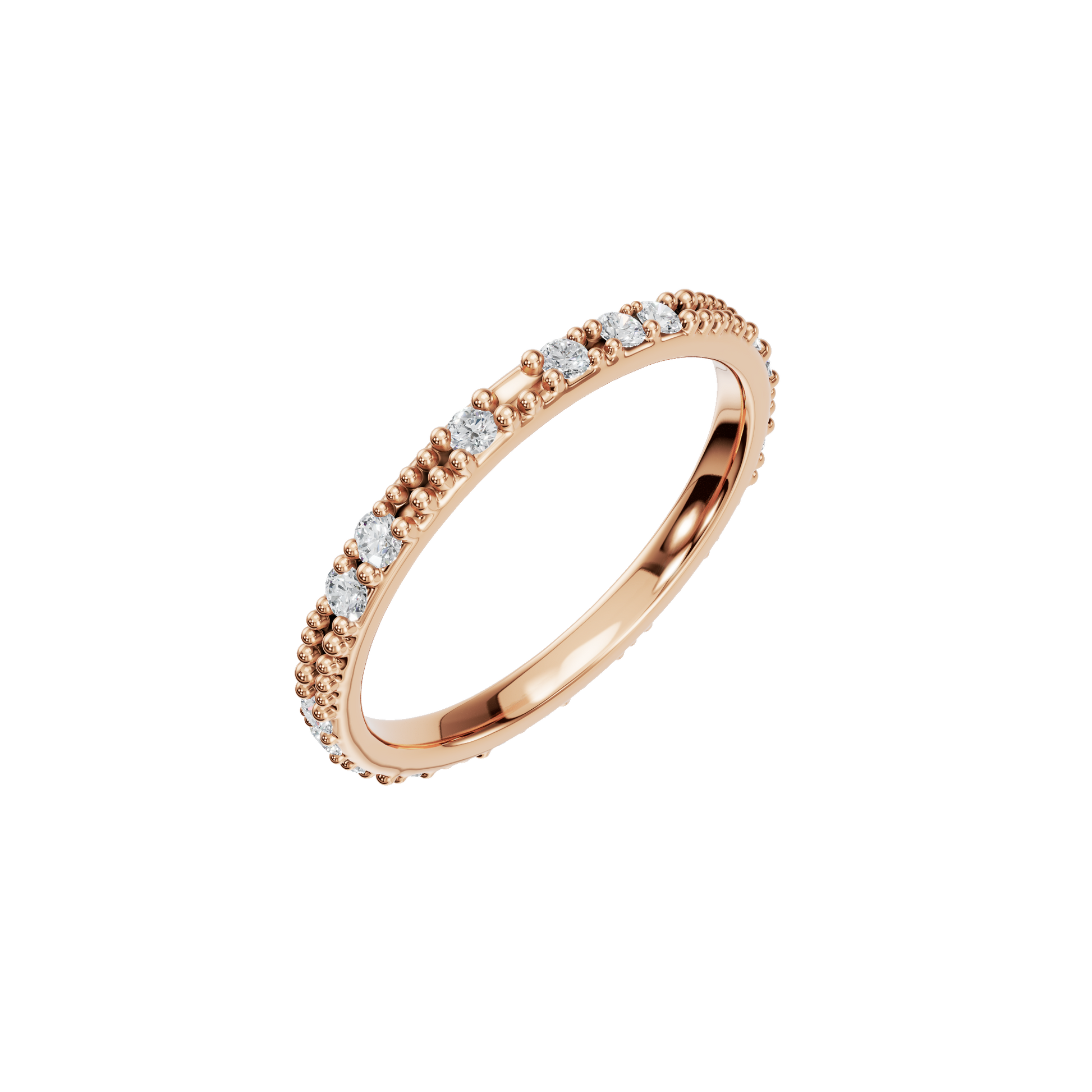 Round Diamond Beaded Band Ring in 14K Yellow Gold