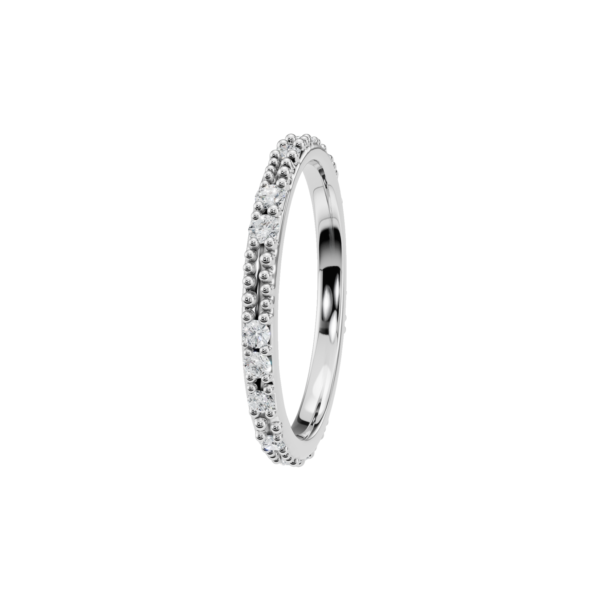Round Diamond Beaded Band Ring in 14K Yellow Gold