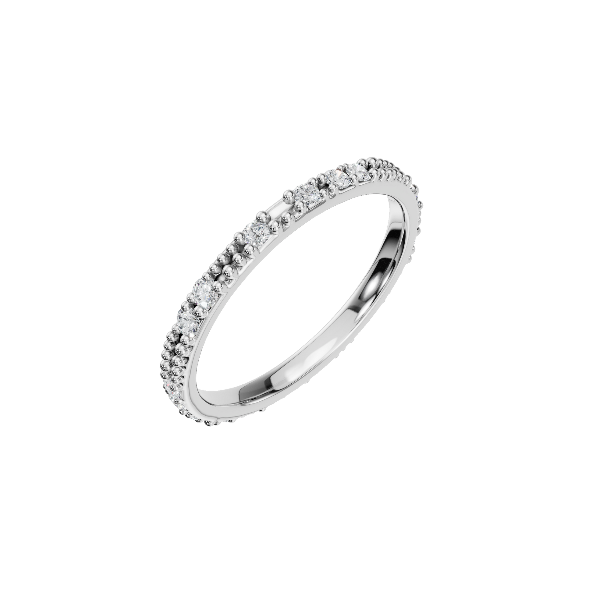 Round Diamond Beaded Band Ring in 14K Yellow Gold