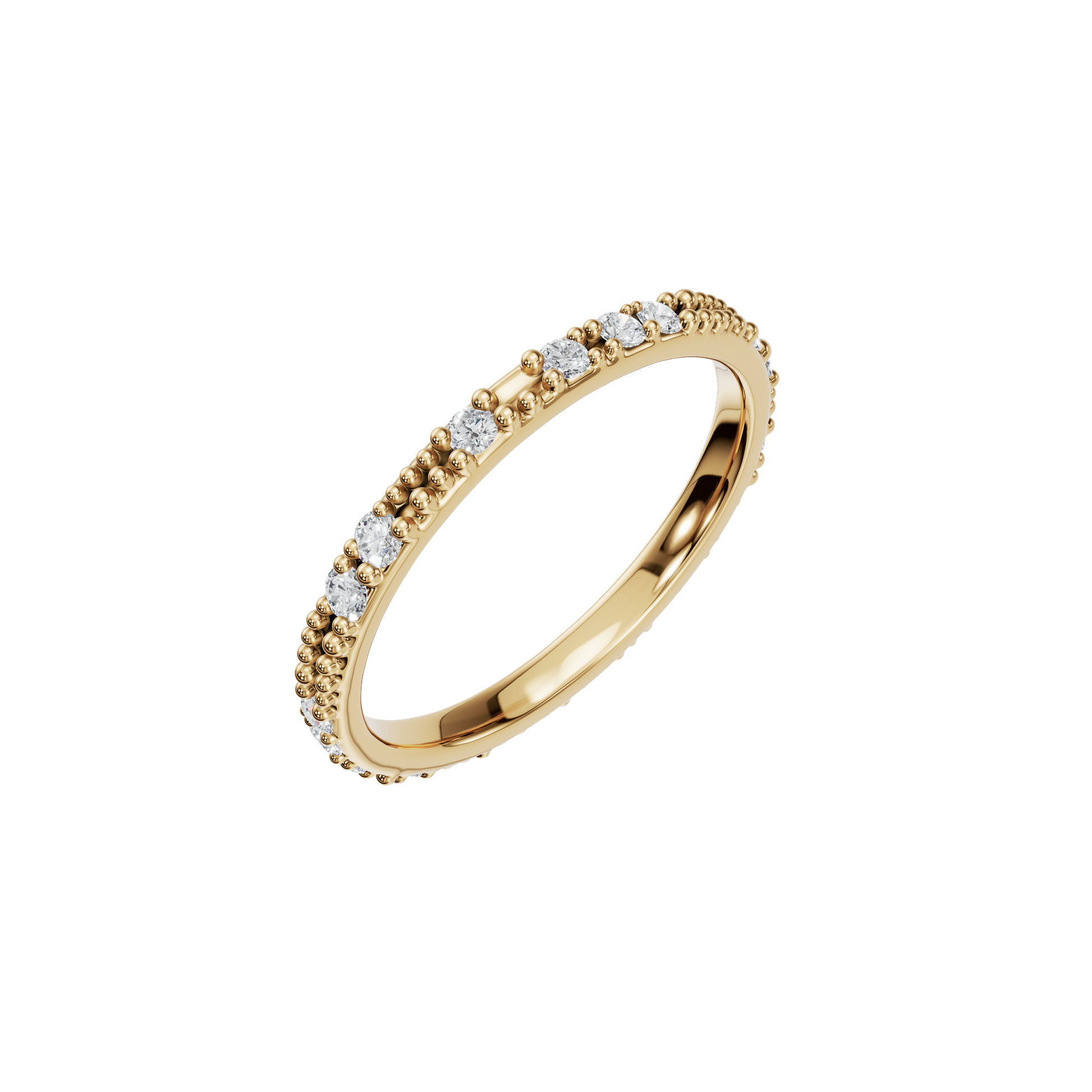 Round Diamond Beaded Band Ring in 14K Yellow Gold