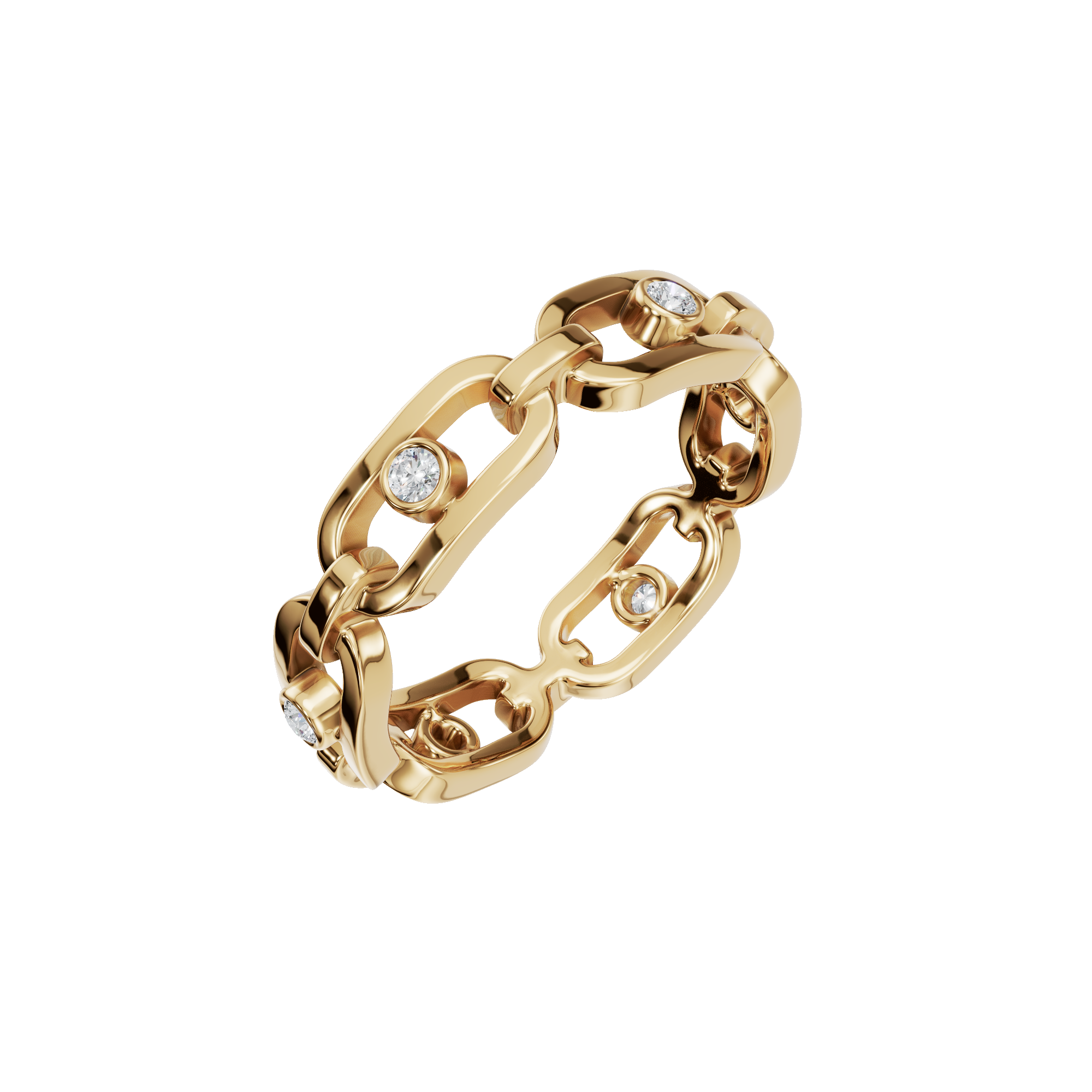 Chunky Gold Lab Grown Diamond Ring Bold Chain Link Design