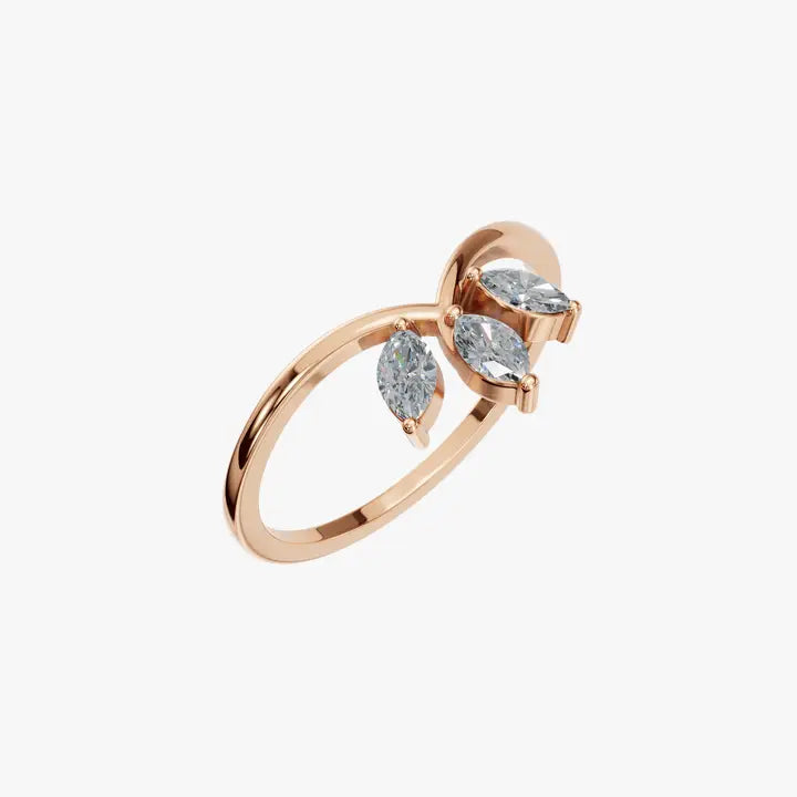 Three Marquise Lab Diamond Ring in 14K Yellow Gold
