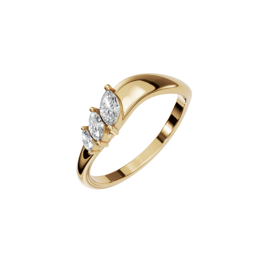 Minimalist Marquise Cut Lab Grown Diamond Bezel Set Three Stone Ring