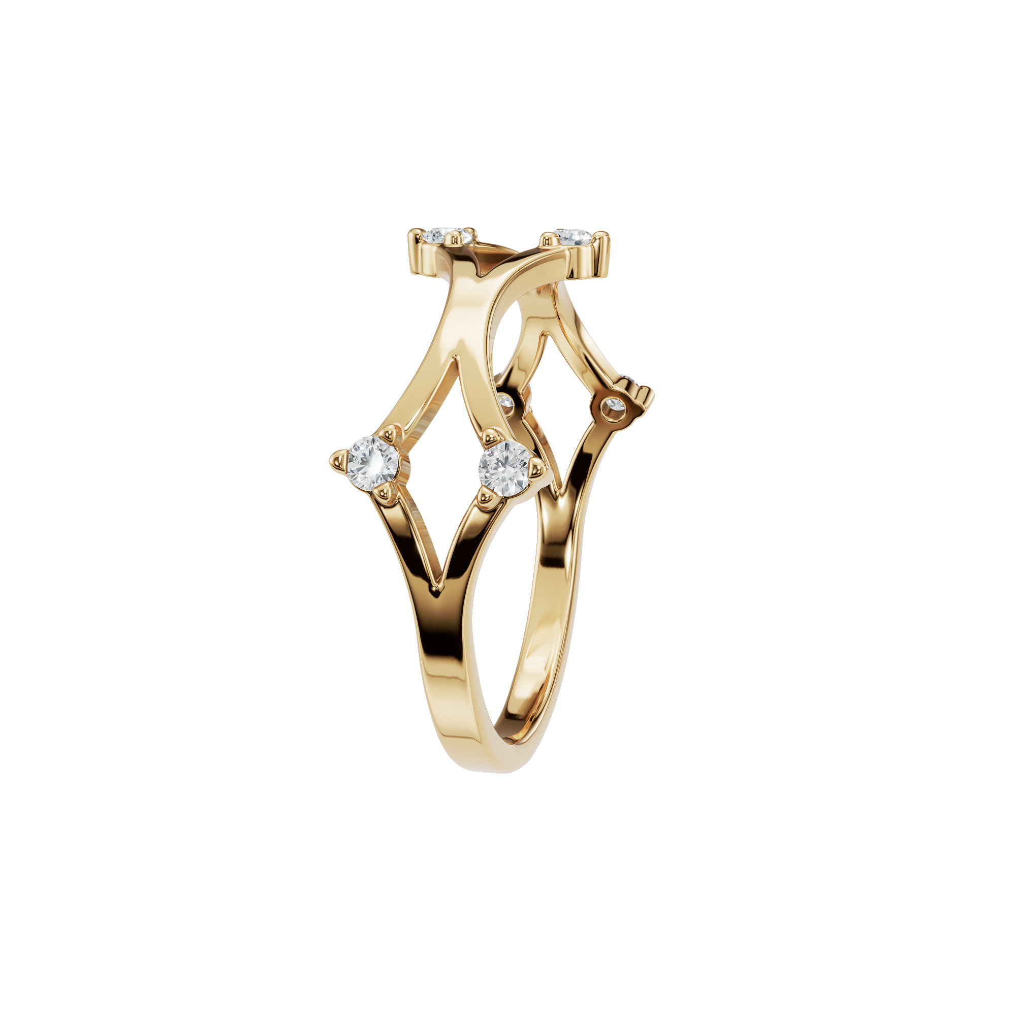 Modern Geometric Diamond Ring | Artistic Open Gold Fine Jewelry Ring