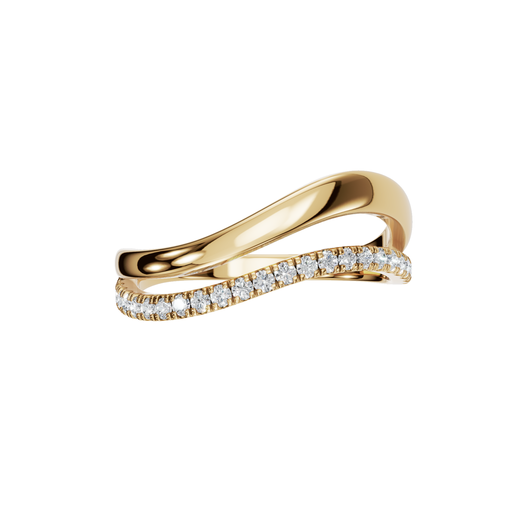 Round Diamond Crossover Ring in Gold | Elegant Open Curve Diamond Ring
