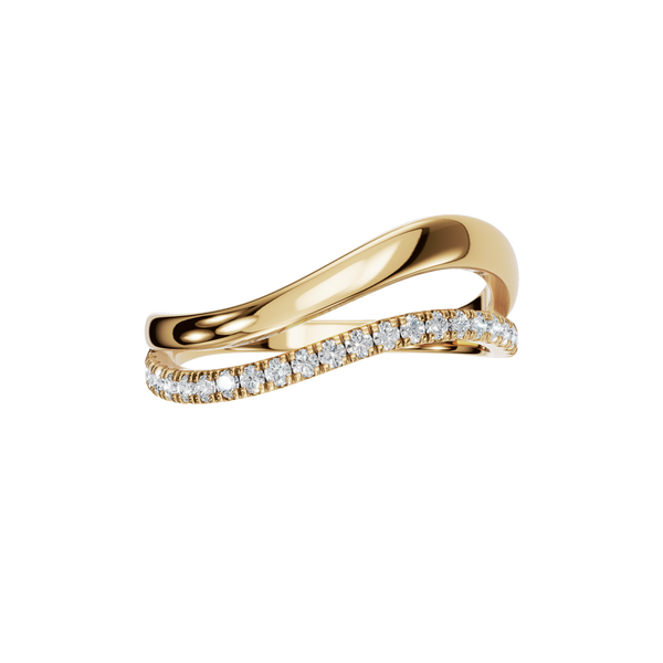 Round Lab Grown Diamond Wave Curved Diamond Band in 14K Yellow Gold