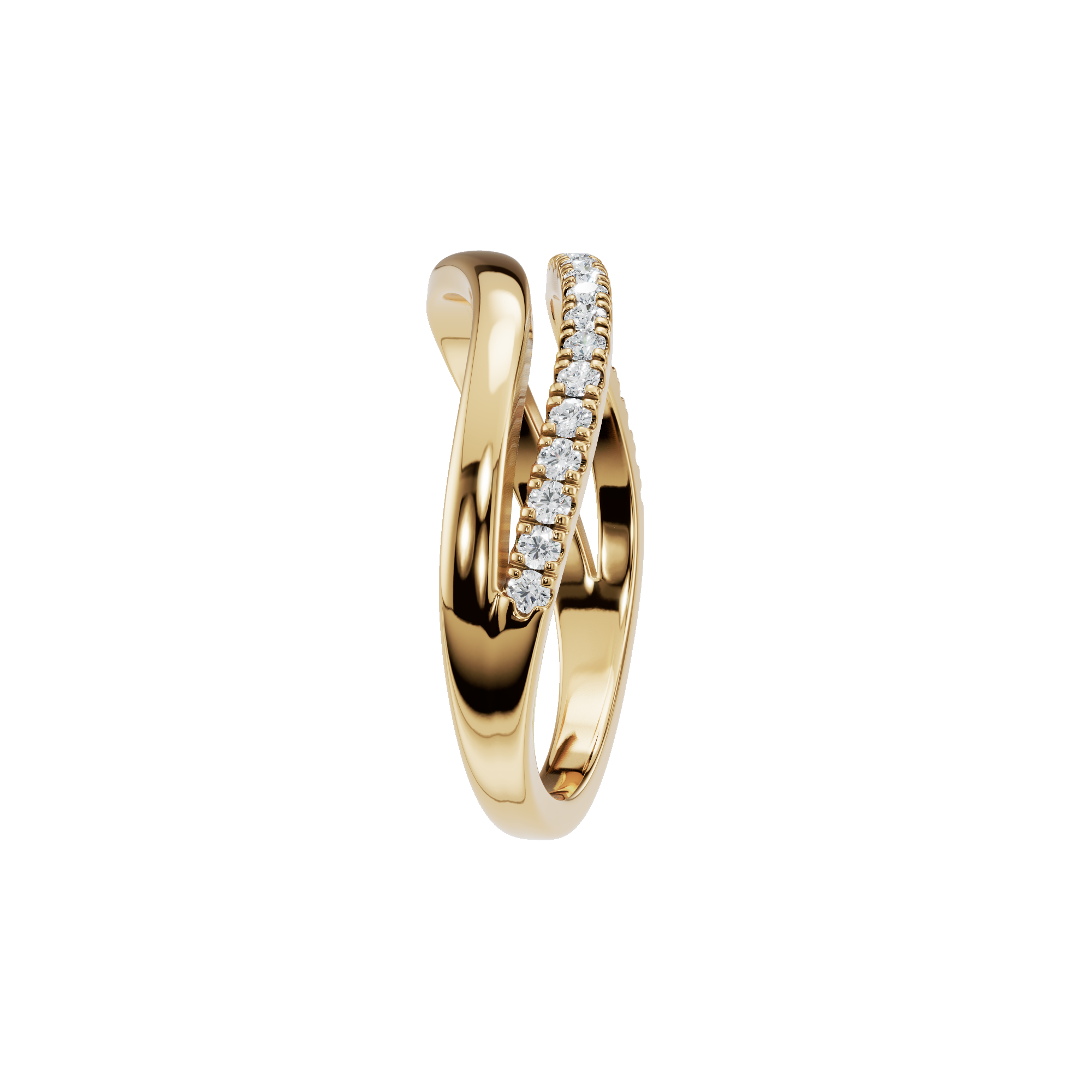 Round Diamond Wave Curved Diamond Band in 14K Yellow Gold