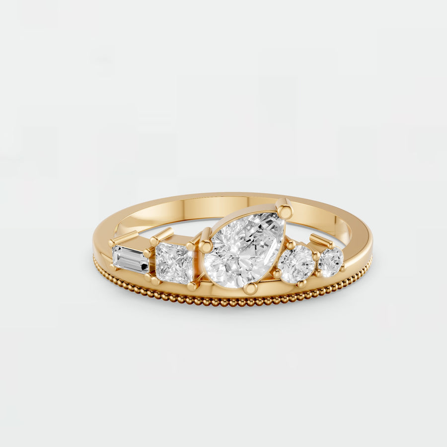 Pear Diamond Multi-Shape Cluster Fashion Ring in Solid Gold